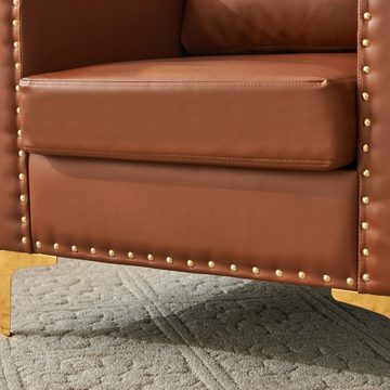 OKWISH Sessel Freizeitsessel Armlehnensessel Relaxsessel Loungesessel (Einzelsessel mit roségoldenen Metallbeinen), mit roségoldenen Metallbeinen, Moderner PU-Lederstuhl