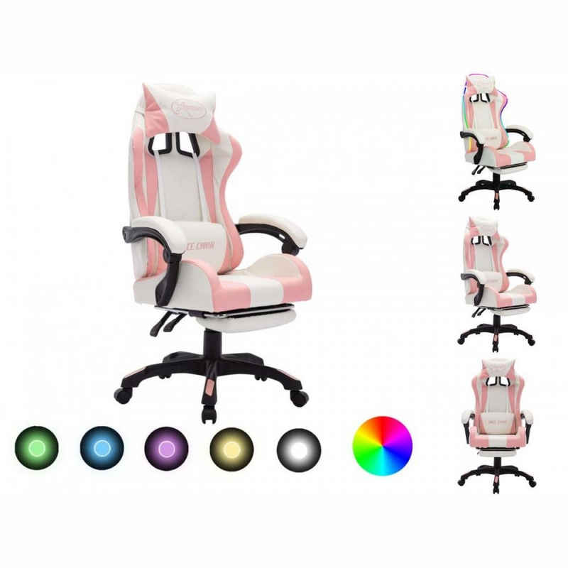vidaXL Bürostuhl Gaming-Stuhl mit RGB LED-Leuchten Rosa und Weiß Kunstleder