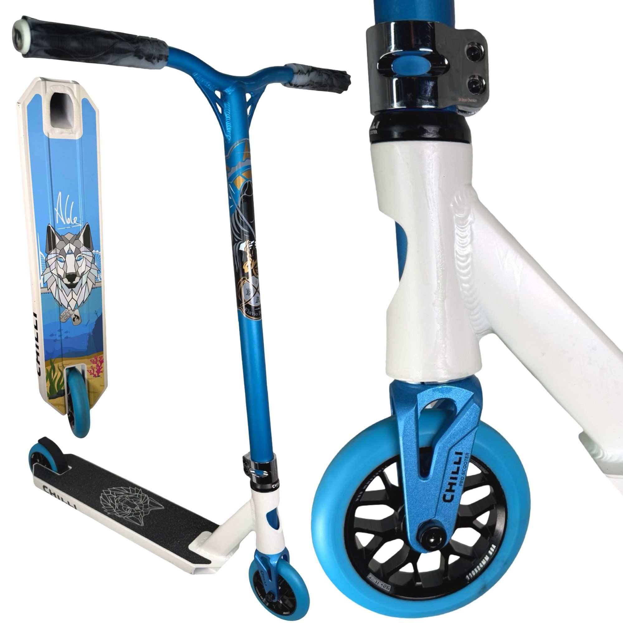Chilli Pro Scooter Stuntscooter Chilli Pro Signature Arche Cole Custom Scooter 86 cm Weiß/Türkis