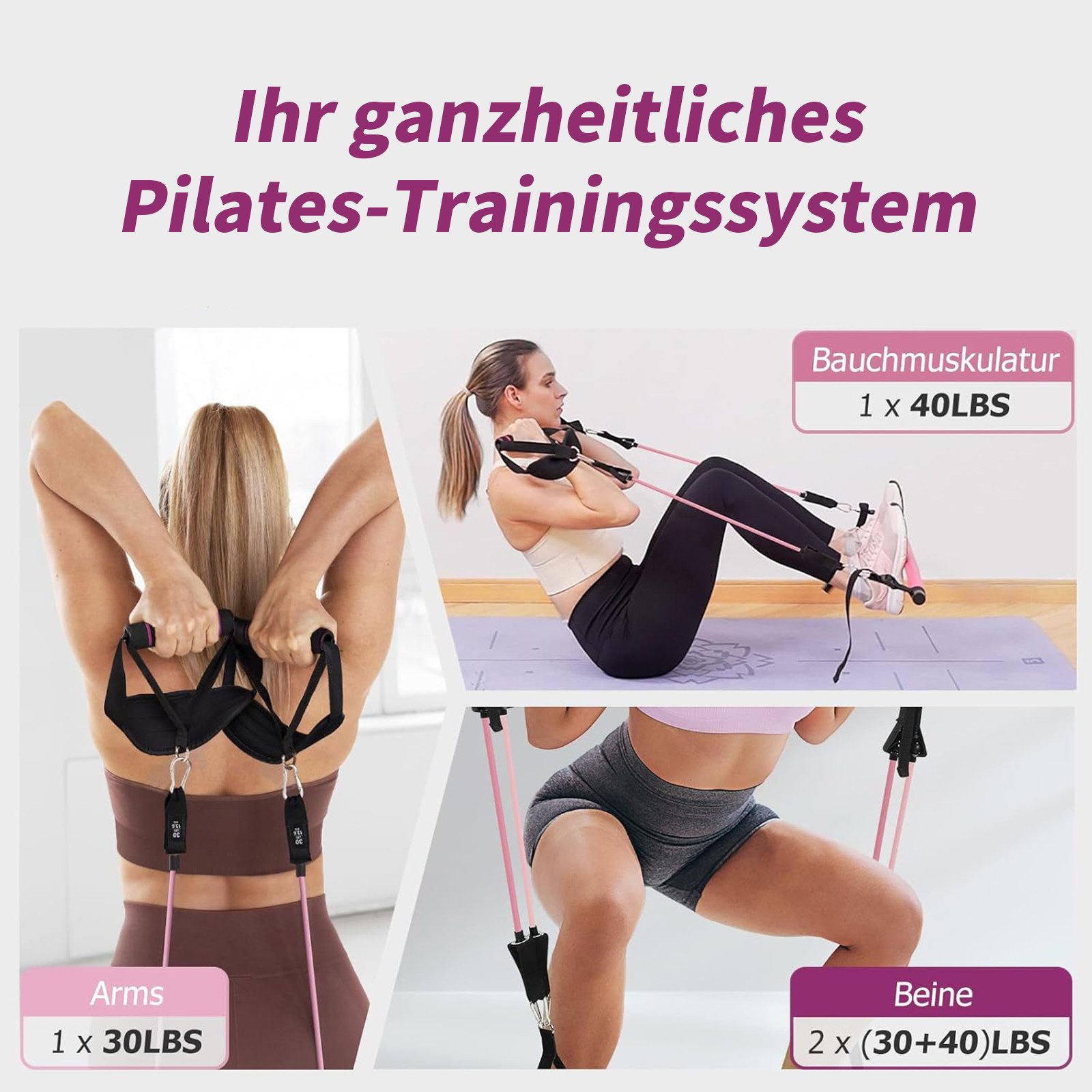 SURFOU Trainingsbänder Pilates Bar Set: Fitnessstange mit 6 Bändern für Krafttraining, Yoga, Verstellbare Bänder für Arme, Beine & Hüfte, für Damen & Herren