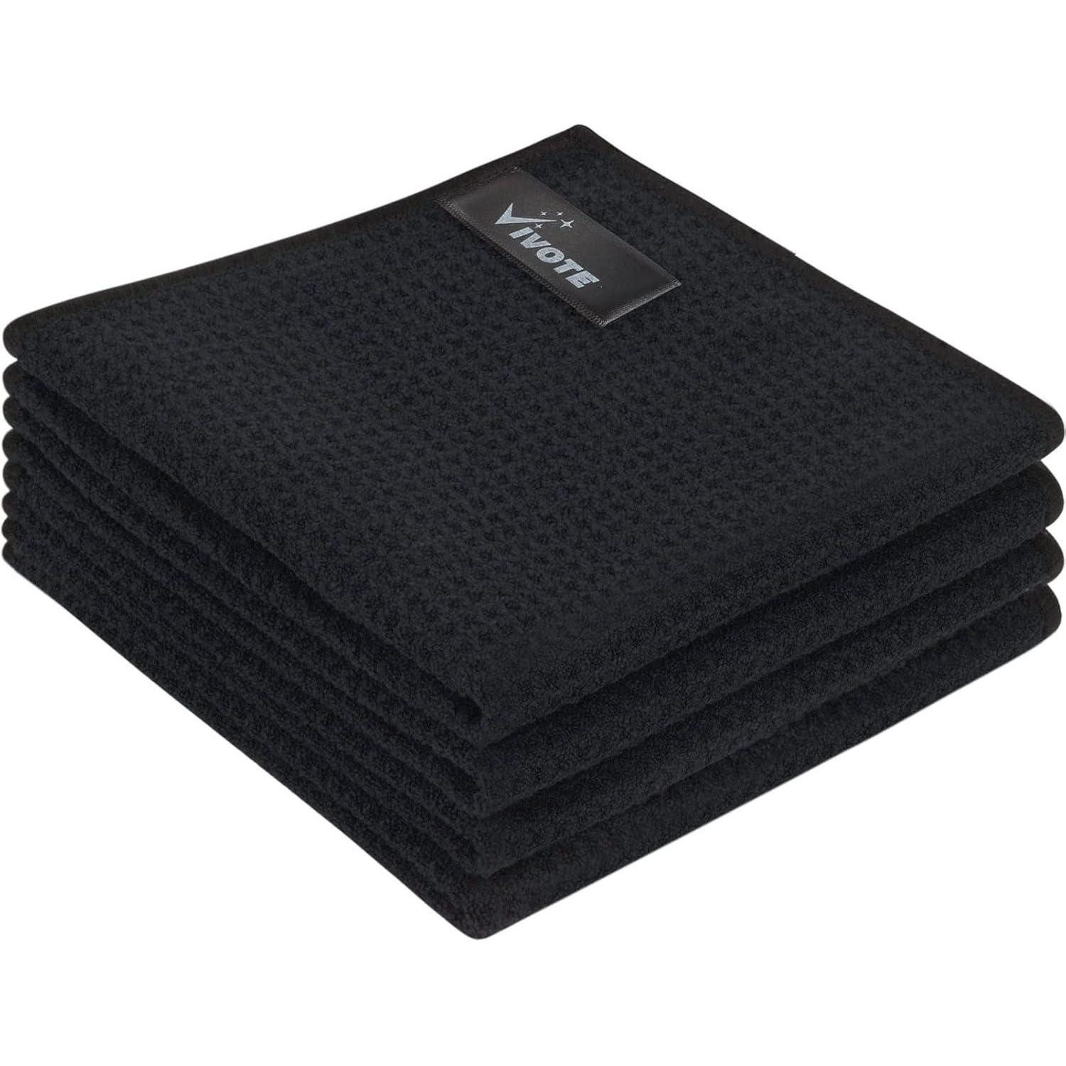 LuxusKollektion Mikrofasertücher Schwarz Waffeltuch Spüllappen 30x30 cm 4er Set Mikrofasertuch
