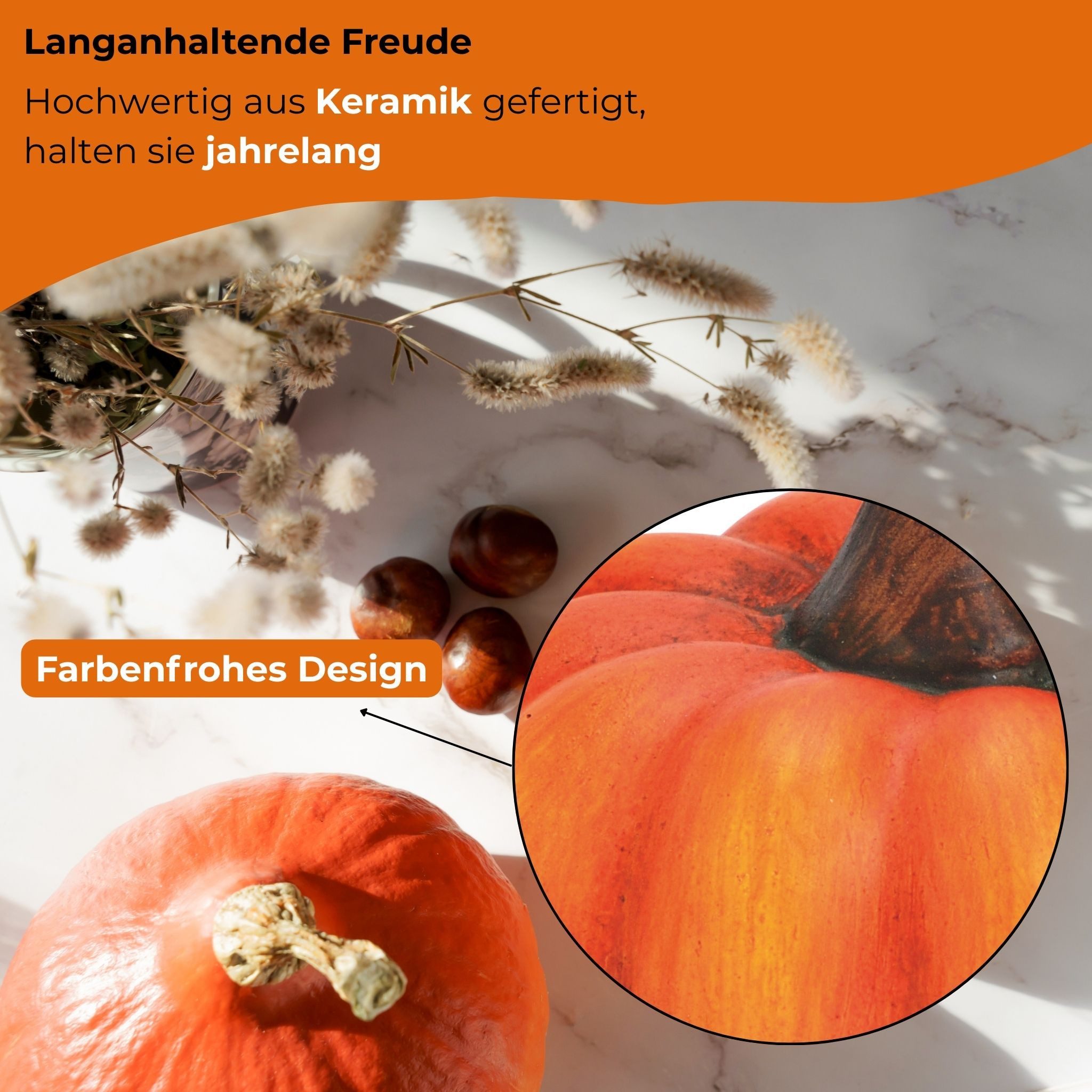 matches21 HOME & HOBBY Dekofigur Kürbis orange aus Ton, 10 cm als Herbst & Halloween Deko (1 St), Deko-Kürbis als Deko für Innen & Außen – Bild 5 von 5