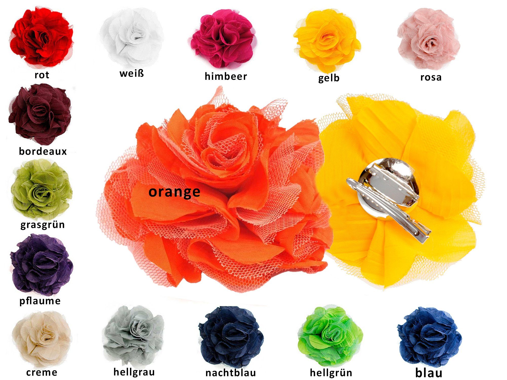 maDDma Haarspange Textilblüte Rose Ø9cm Ansteck Blüte Spange Haarspange Sicherheitsnadel, creme