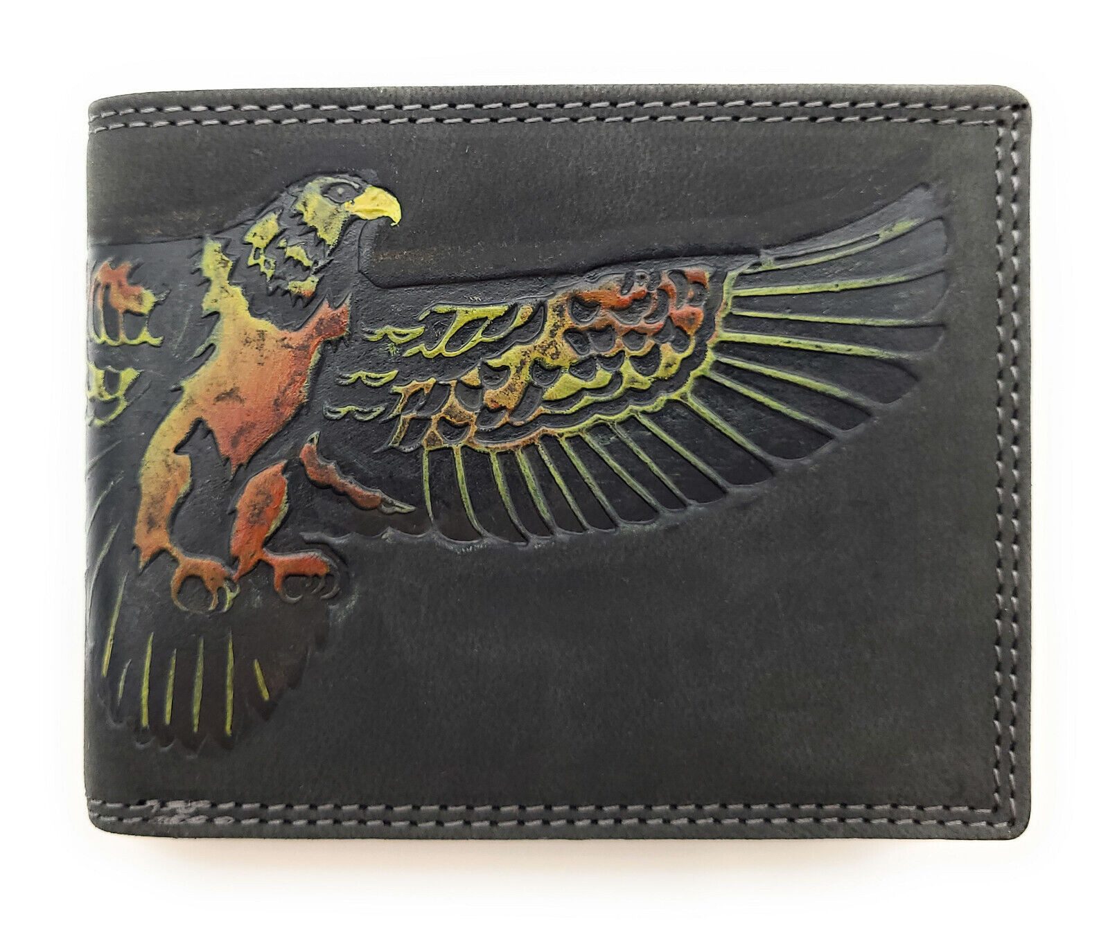 Lemasi Geldbörse echt Leder Portemonnaie, großer Adler, geprägt und handbemalt