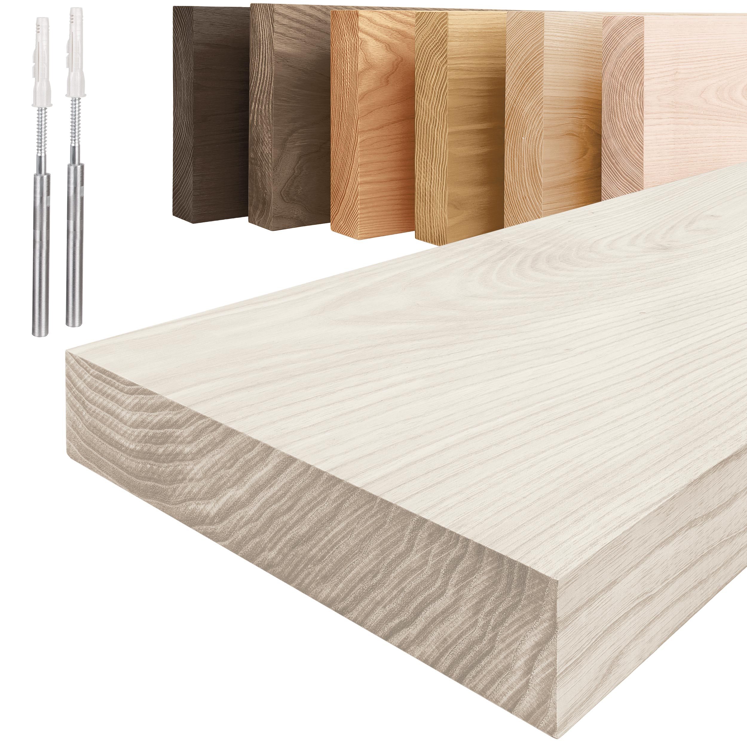 LAMO Manufaktur Wandregal Invisible: Schweberegal 40 cm, Komplett-Set, 40mm stake Massivholzplatte