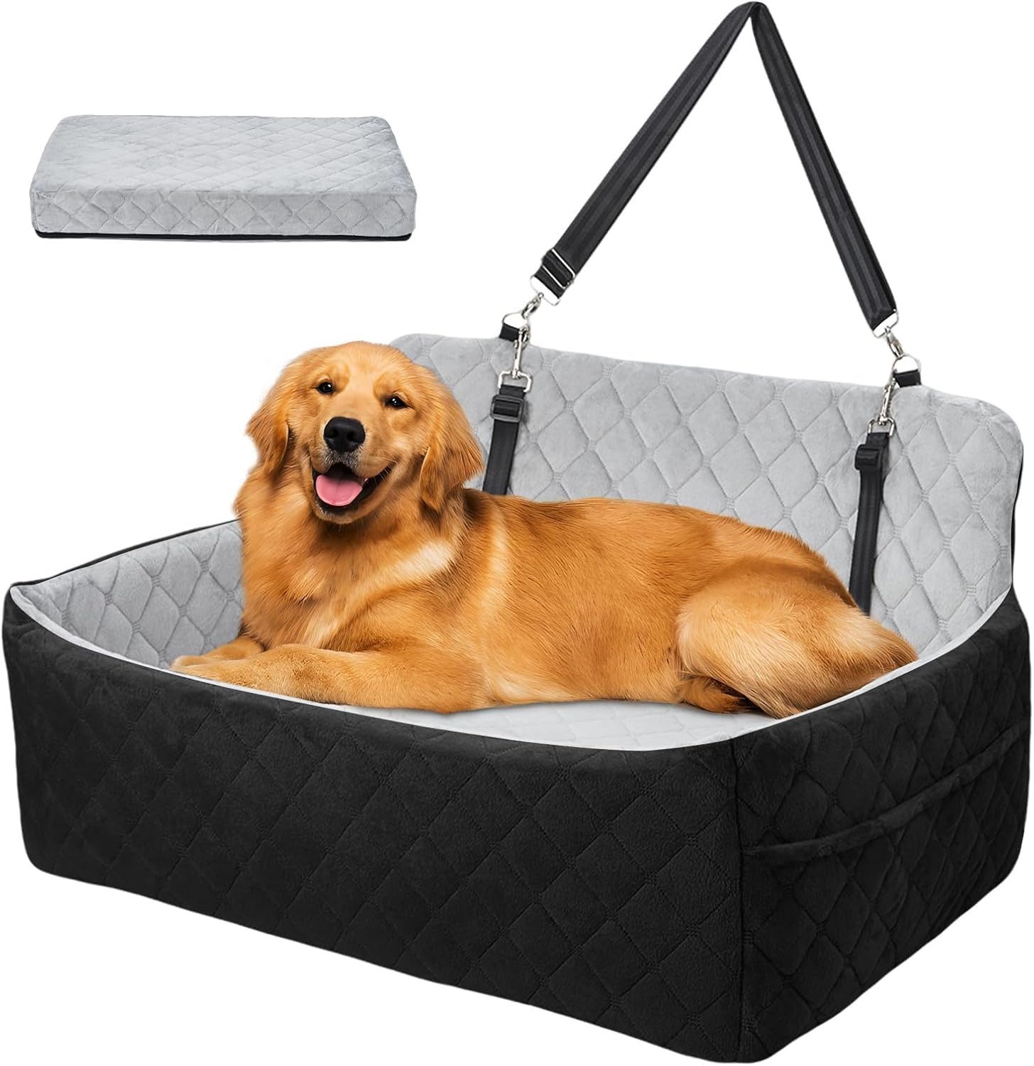 GarveeMore Hunde-Autositz 80*50*40cm Plüsch Autohundesitz Groß Mit Befestigungsgurten, bis 25kg Hund, leicht reinigbar, sicher für Autofahrten, Zuhause