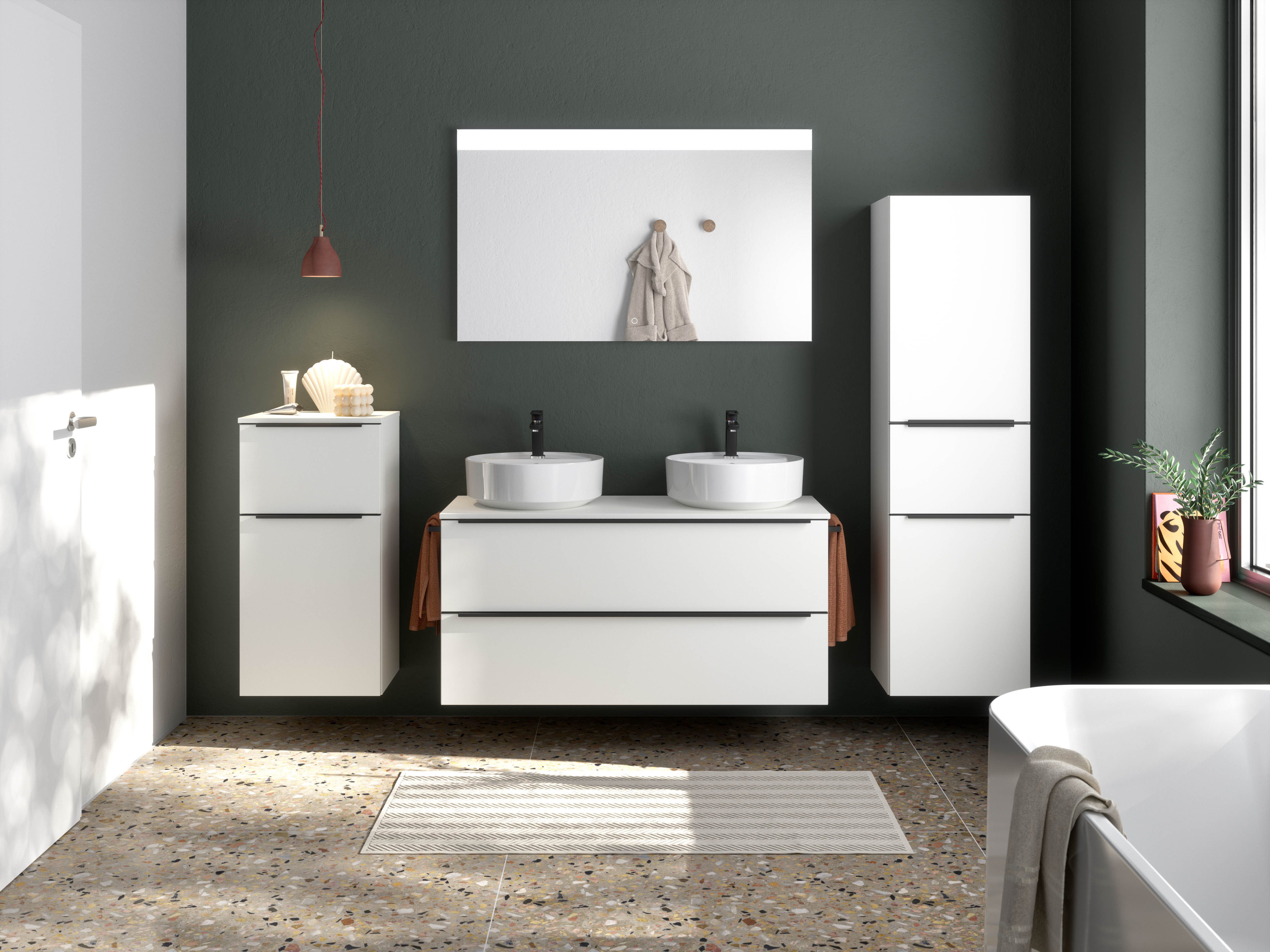 nobilia® Badmöbel-Set Alvene, (4-St., vormontiert, mit Soft-Close), inkl. Spiegel mit Touch-Sensor, in vier Breiten