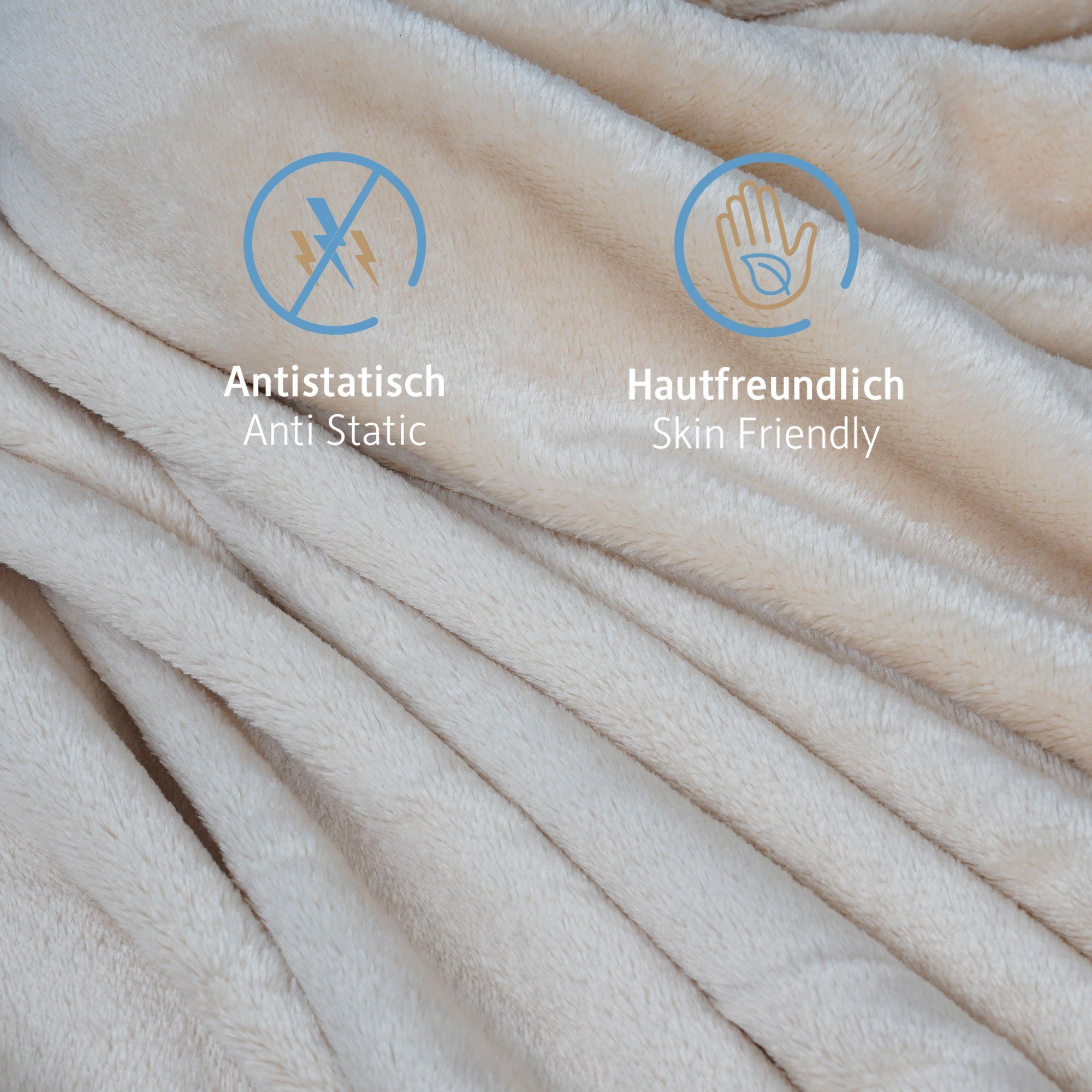 cm 220x240 Beige Weiche Kuscheldecke, Wohndecke Zertifiziert, Sofadecke, 150x200 & Komfortec, Oeko-TEX Flauschige Fleecedecke, Sand