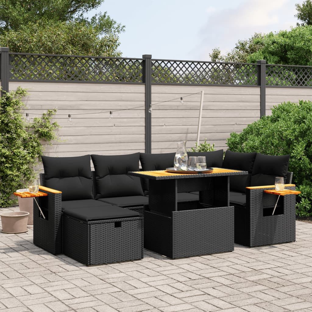 Garten-Essgruppe Garten-Sofagarnitur Schwarz 100x55x44/73 cm mit Echtholz-Details
