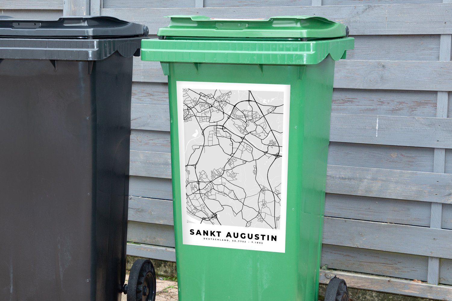 MuchoWow Wandsticker Stadtplan - Sankt Karte Mülleimer-aufkleber, Sticker, St), (1 Deutschland - Augustin - Container, Abfalbehälter Mülltonne