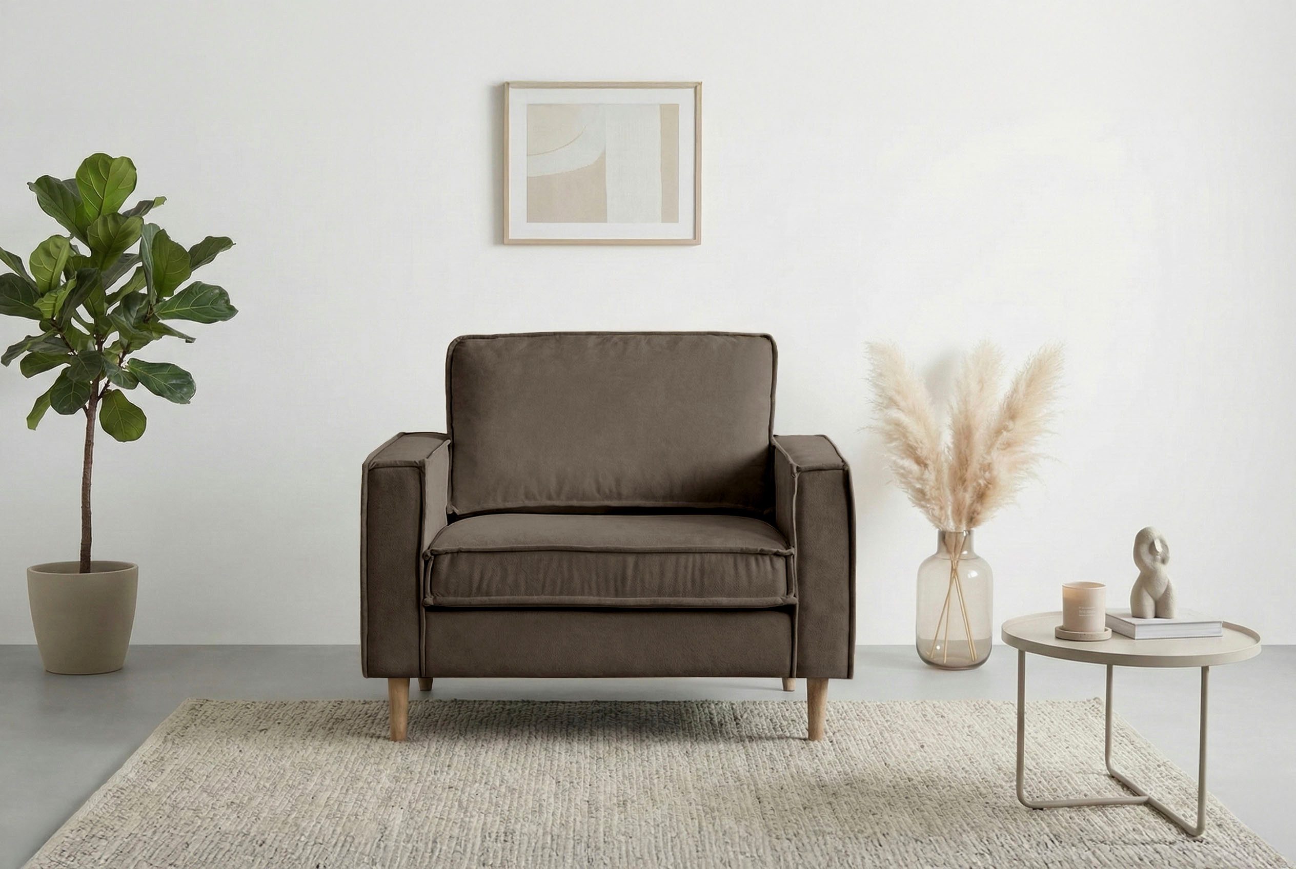 Home affaire Loveseat Pinto Skandi 105 cm, Chenille, Struktur, mit Keder, Massivholzfüße Eiche geräuchert