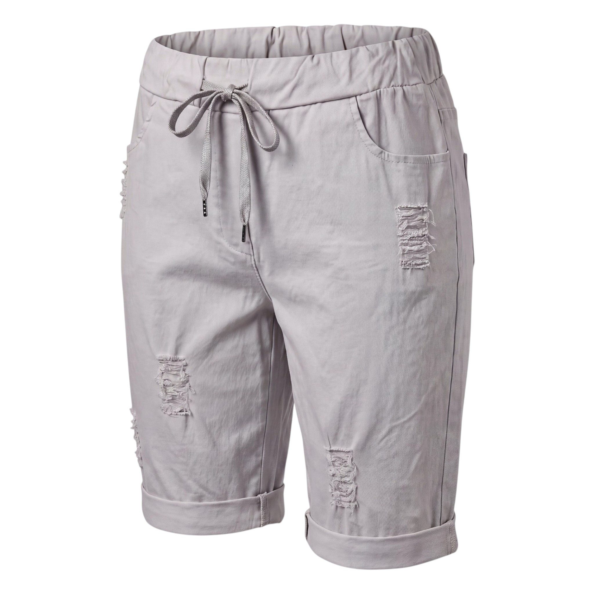 OriginalYou Bermudas Damen Bermuda kurze Sommer Hose im Distressed Look Knitterlook, mit Gummibund & Kordelzug, 38/40 bis 44/46 erhältlich