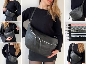 lePelou Bauchtasche CLARA SCHWARZ MIT WECHSELGURT, echt Leder, Made in Italy, mit geräumigem Hauptfach