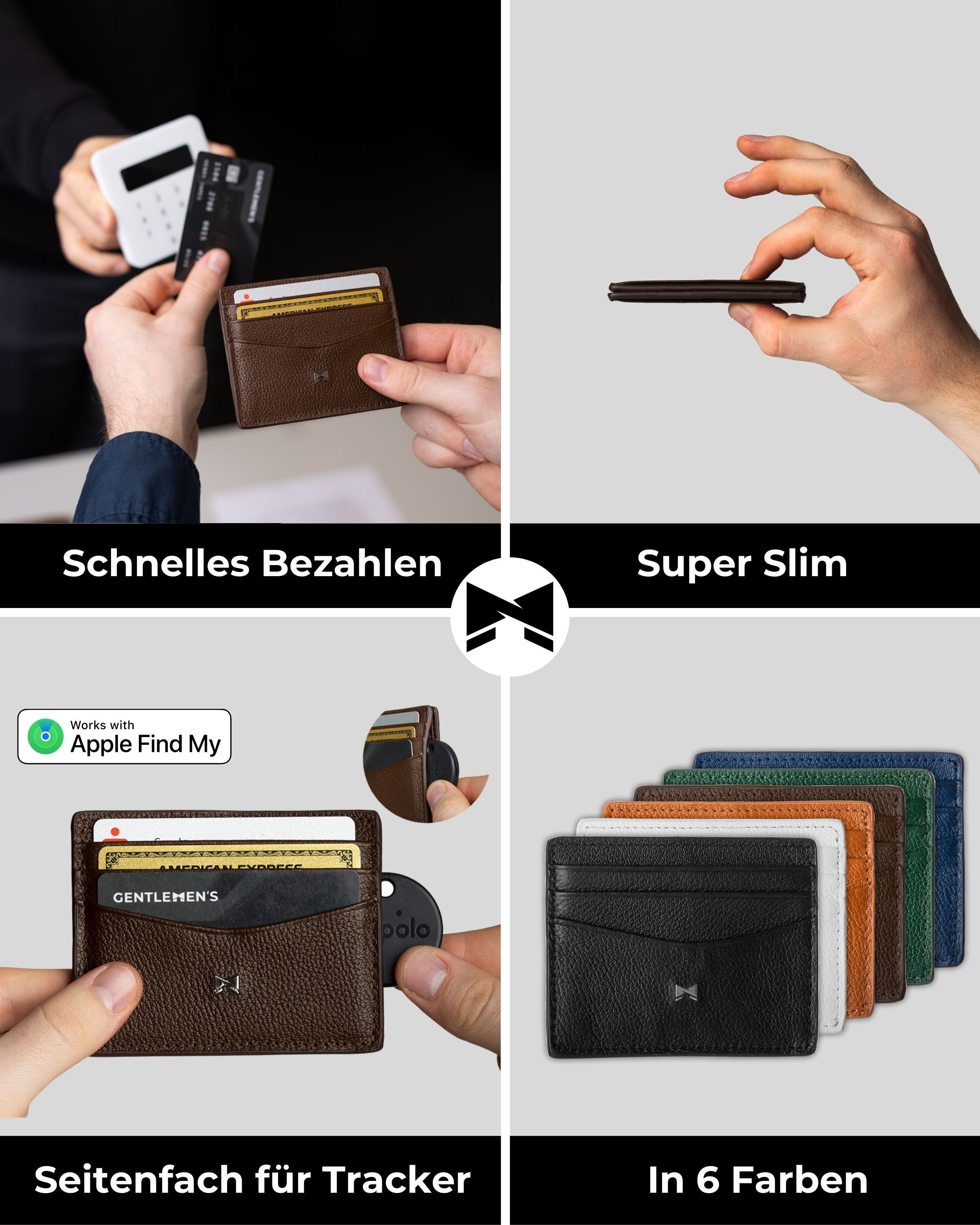 Münzfach & Gentlemen's Schutz Kartenetui Herren, und AirTag Mittelfach mit RFID Schein- Wallet - mit - mit Fach Kreditkartenetui Herren für Geldbeutel - Slim Dunkelbraun