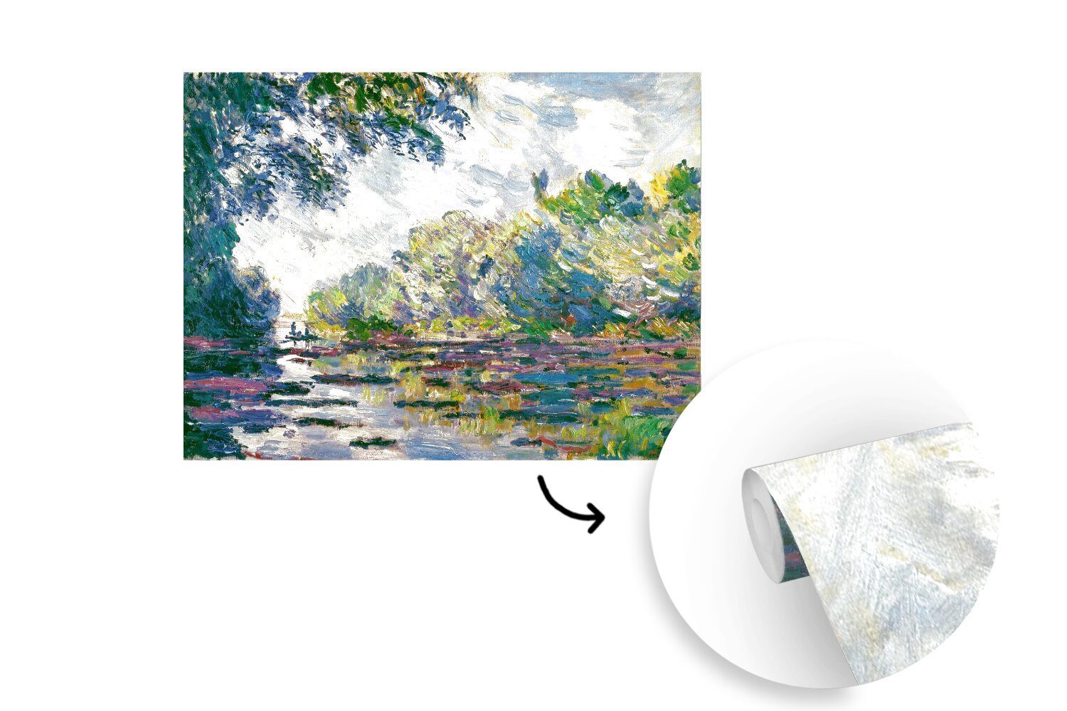 Monet, Matt, Vinyl Ein Wallpaper St), MuchoWow in Tapete der Nähe Schlafzimmer, von - Claude Gemälde Kinderzimmer, Teil von Seine, der für (6 Wohnzimmer, Fototapete Giverny bedruckt,