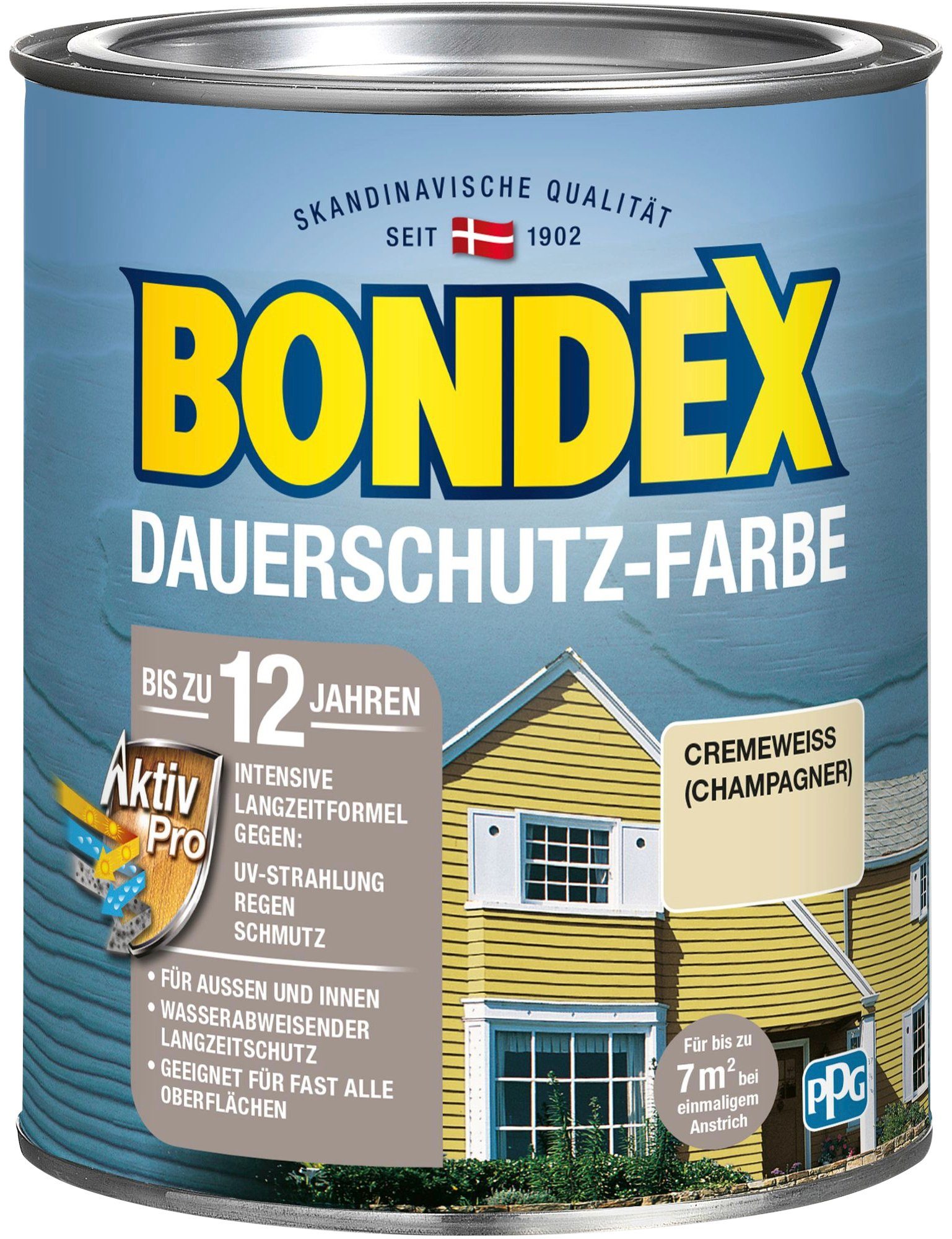 Bondex Wetterschutzfarbe DAUERSCHUTZ-FARBE, für Außen und Innen, Wetterschutz mit Aktiv Pro Langzeitformel cremefarben