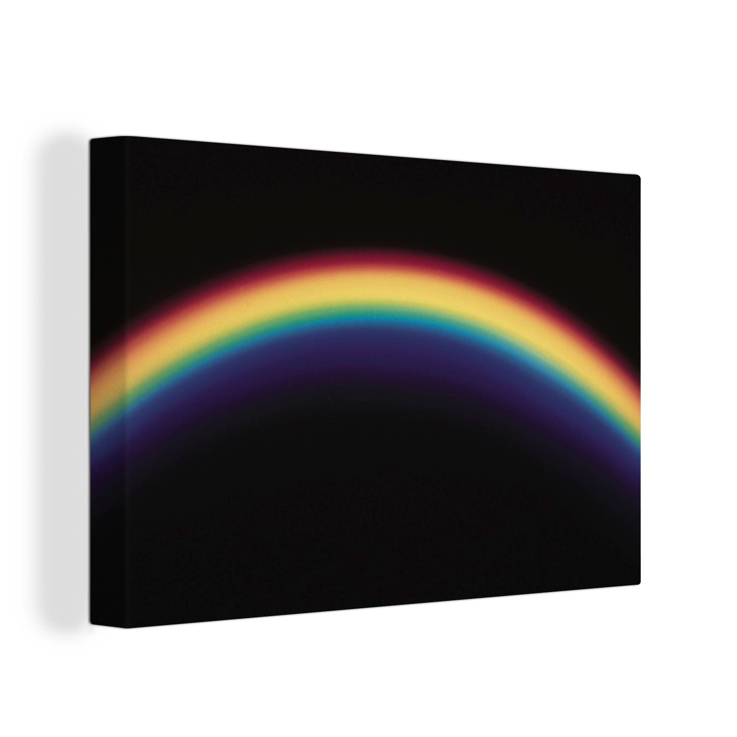 OneMillionCanvasses® Leinwandbild Ein Regenbogen vor cm Wanddeko, Leinwandbilder, Aufhängefertig, Hintergrund, (1 30x20 einem schwarzen Wandbild St)
