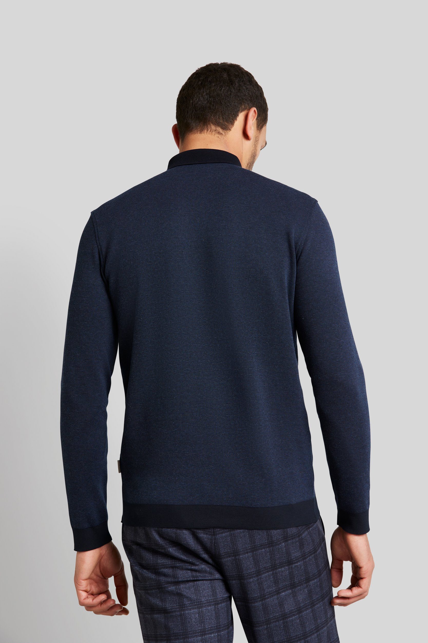 bugatti 2-tone-Optik in marine Langarm-Poloshirt