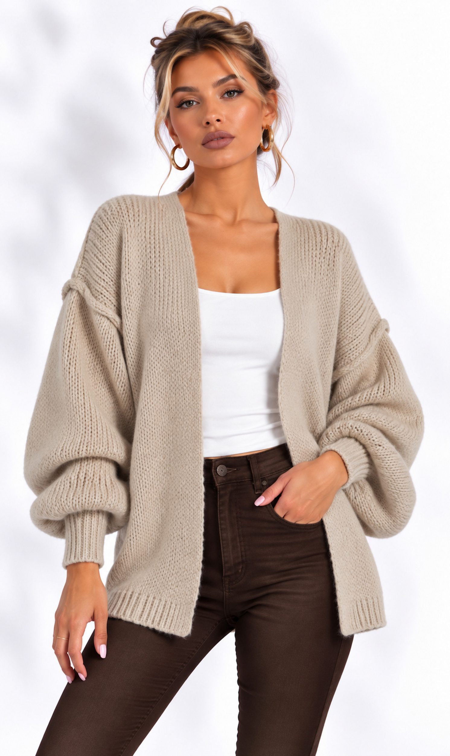 Worldclassca Cardigan Worldclassca Strickjacke Cardigan Uni Open Front Pullover Lang Casual Neue Kollektion - Stilvolle und gemütliche Strickmode für Damen