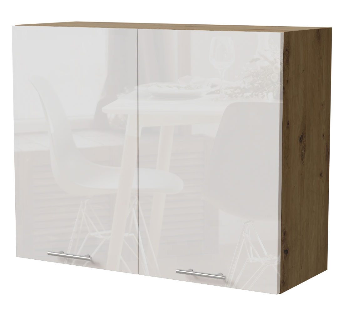 Feldmann-Wohnen Klapphängeschrank Essen (W3/90, 2-türig, 2 Einlegeböden, 1-St., Küchenhängeschrank) 90x32,5x72cm Eiche Artisan - weiß Hochglanz (ES-W3/90)