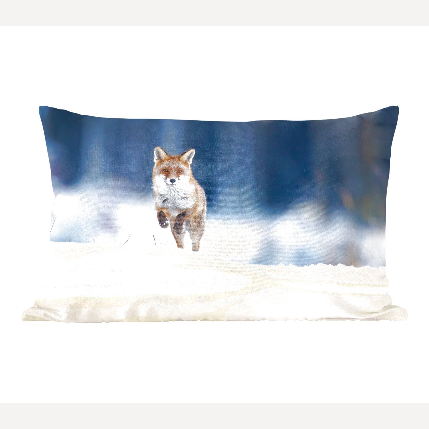 MuchoWow Dekokissen Fuchs - Schnee - Winter, Wohzimmer Dekoration, Zierkissen, Dekokissen mit Füllung, Schlafzimmer