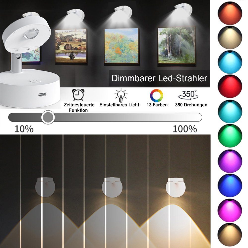 Rosnek LED Wandstrahler Drahtlos, wiederaufladbar, Schränken Warmweiß(3000K), von und RGB(12 Gemälden, Vitrinen für Timer die dimmbar, Beleuchtung Fernbedienung, Deko, Farben), RGB