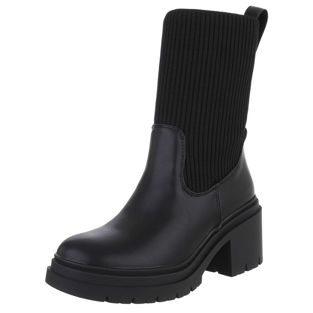 Ital-Design Damen Chelsea Freizeit Plateaustiefelette (88460348) Blockabsatz Сапогиetten in Schwarz