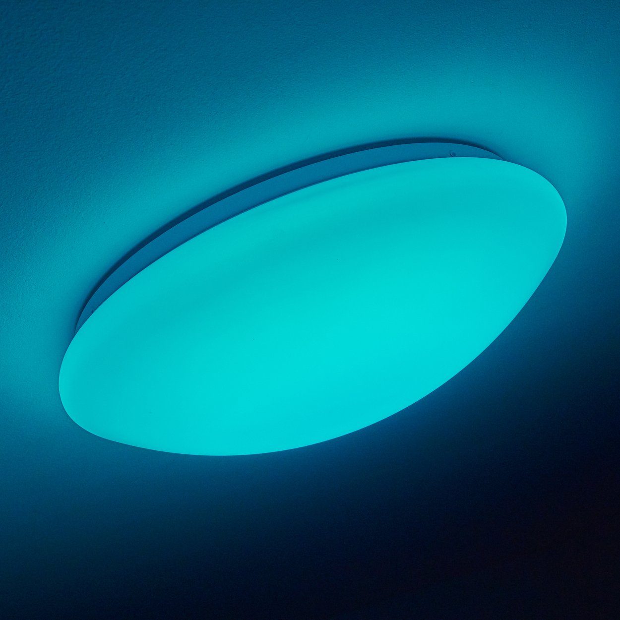 hofstein Deckenleuchte »Osini« runde Deckenlampe Nachtlichtfunktion Glitzereffekt, RGB Farbwechsler und Sternenhimmeloptik, 3000 Kelvin, Fernbedienung, dimmbar, mit