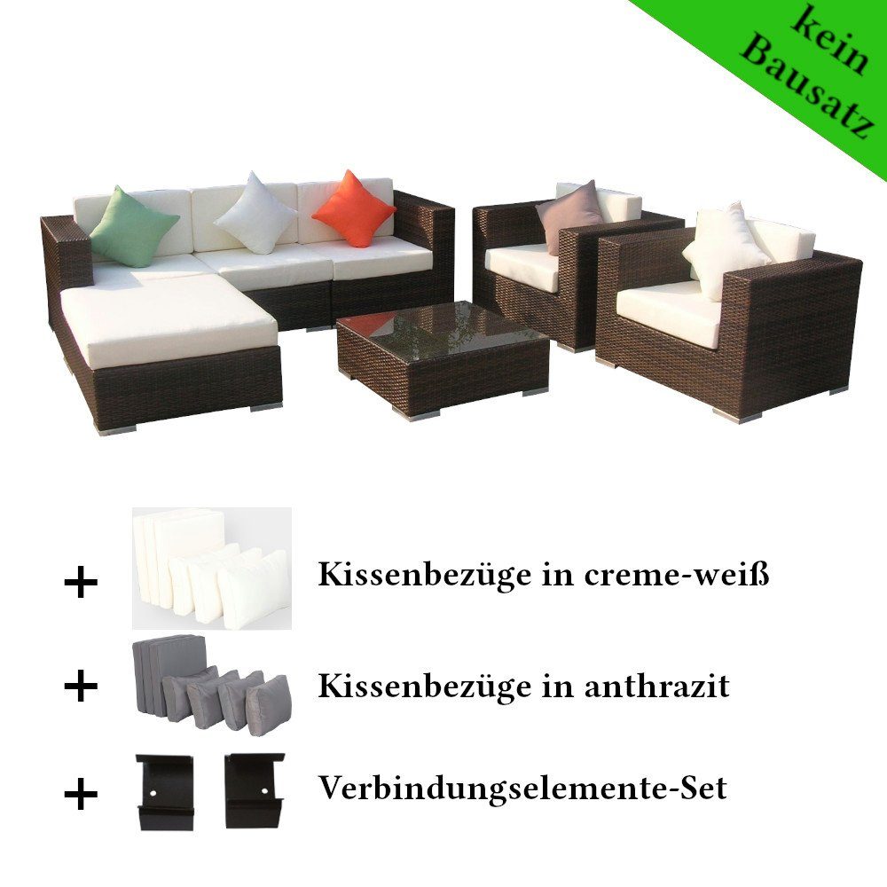 LinJa Gartenlounge-Set Poly Rattan Gartenmöbel South Carolina schwarz Alu Garnitur Lounge, (Set)