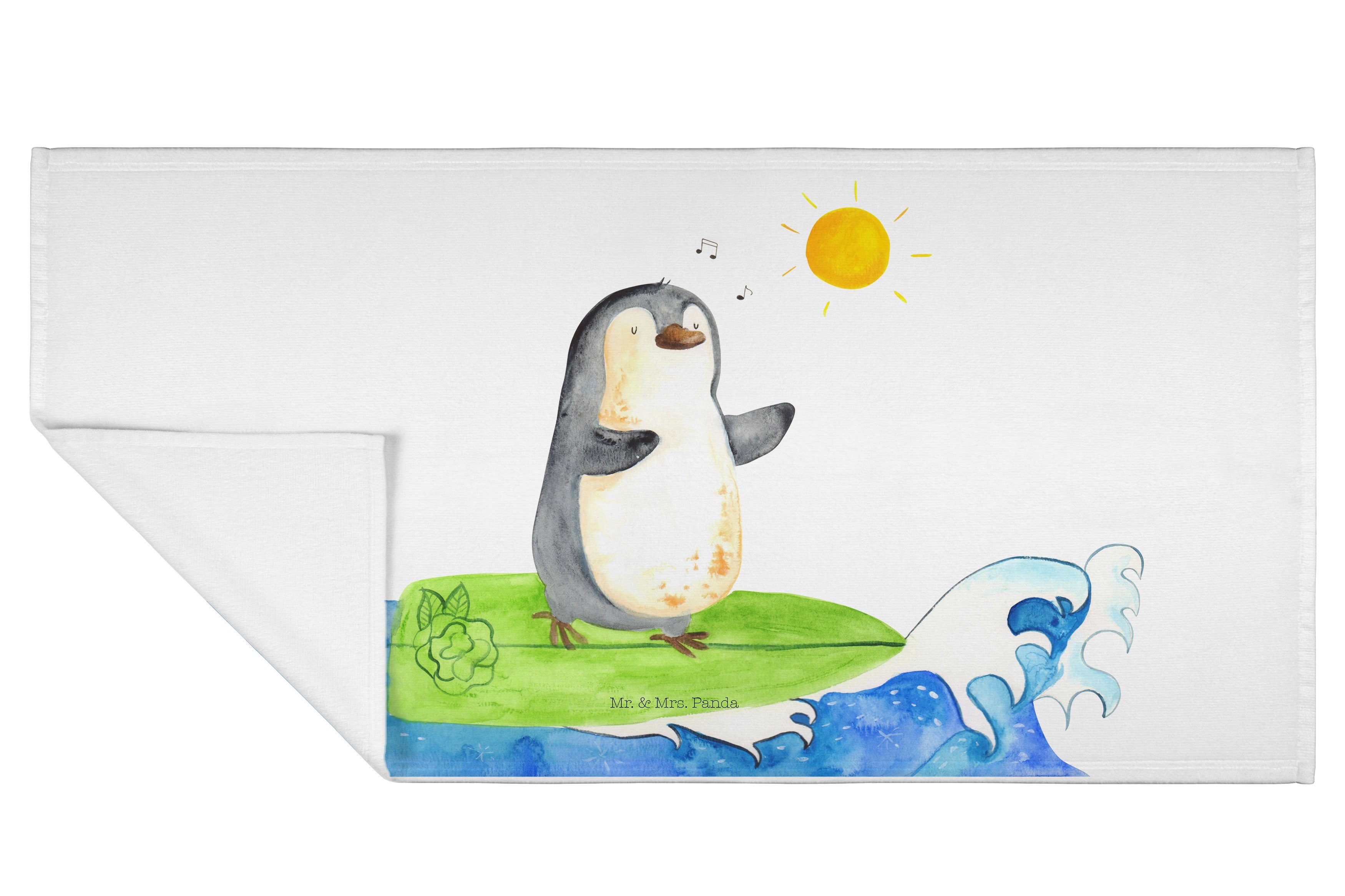 Mr. & Mrs. Panda Handtuch Pinguin - Portugal, (1-St) - Surfer surfen, Weiß Handtuch, Geschenk, groß, W