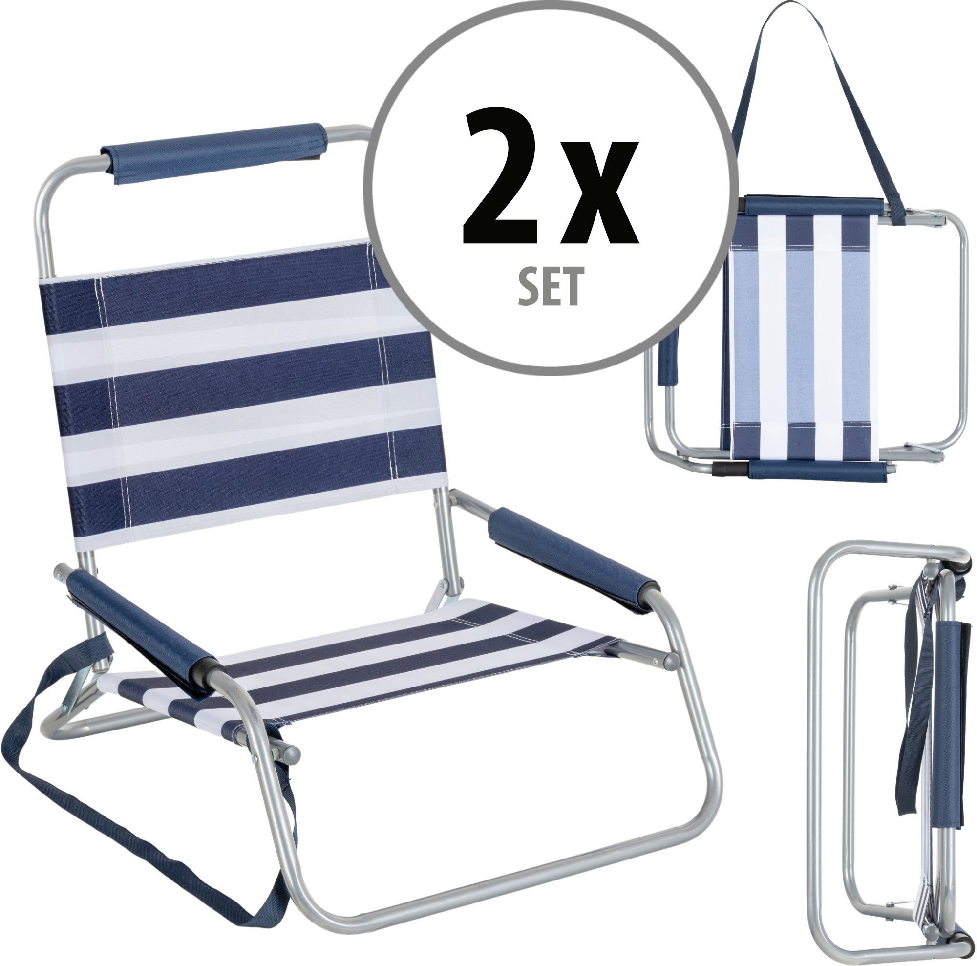 Stagecaptain Klappstuhl Strandstuhl klappbar leicht mit Schultergurt und Rückenlehne (2 St), Niedrige Sitzhöhe - alles griffbereit am Boden