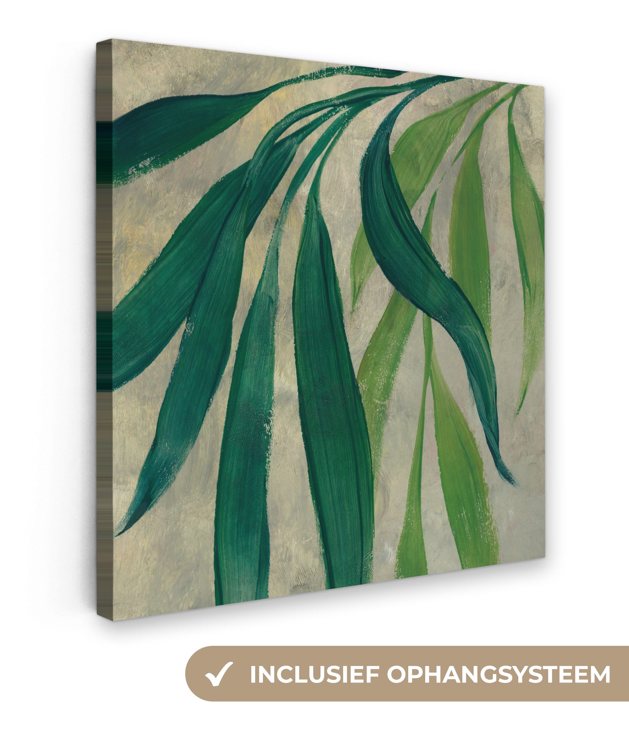 OneMillionCanvasses® Leinwandbild Blätter - Grün - Pflanzen - Natur - Vintage, Fotodruck (1 St), Wandbild, Deko Schlafzimmer Wohnzimmer Flur 20x20 cm