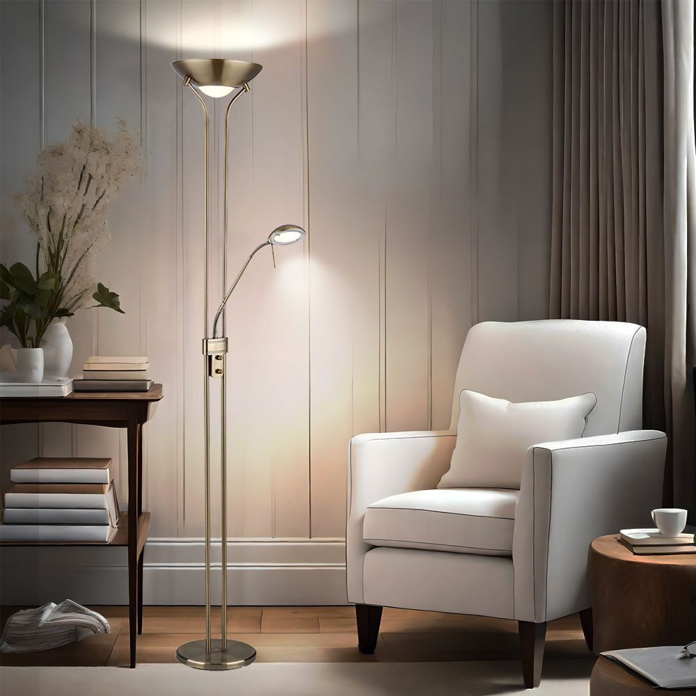 GLOBO LIGHTING LED Stehlampe, LED-Leuchtmittel fest verbaut, Warmweiß, 20,5 Watt LED Decken Fluter Lese Arm Stand Leuchte Steh Lampe Dimmer