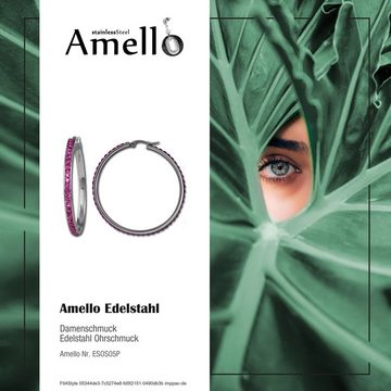 Amello Paar Creolen Amello Ohrringe Edelstahl Creolen 50mm (Creolen), Damen Creolen Edelstahl (Stainless Steel), silberfarben, pink, fuchsia