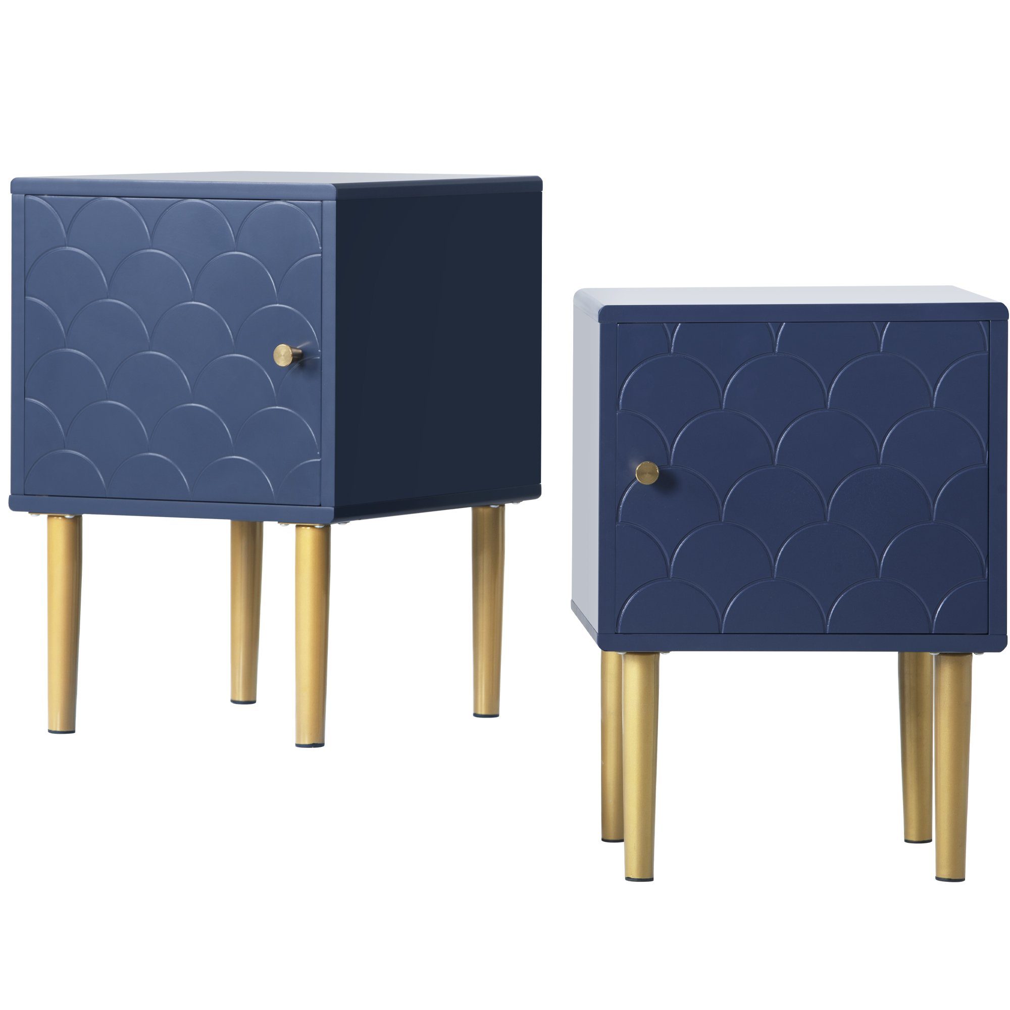 Nachttisch (Nachtschrank, 2-St), Nachtkommode Beistelltisch für Boxspringbett, Metallbeine, 35x35x50cm