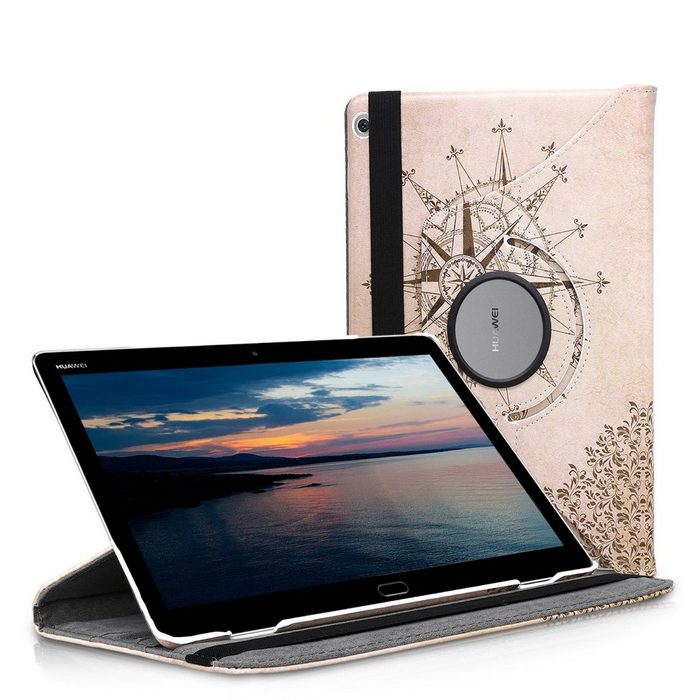 kwmobile Tablet-Hülle Hülle für Huawei MediaPad M3 Lite 10 360° Tablet Schutzhülle Cover Case - Kompass Barock Design