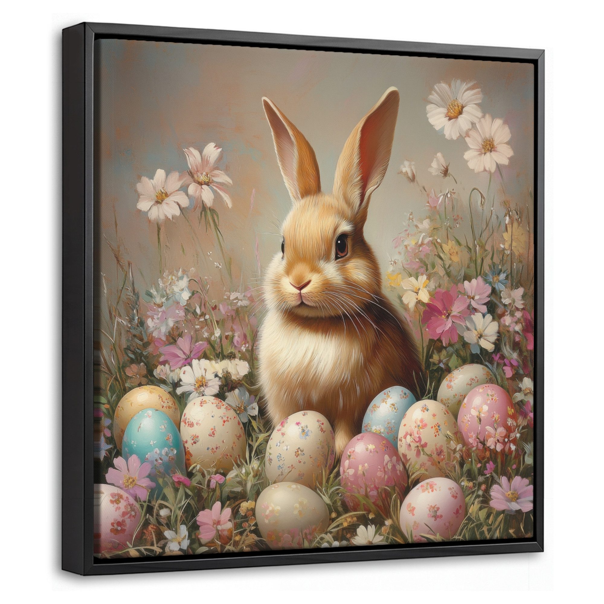 OneMillionCanvasses® Leinwandbild mit Rahmen - Osterhase - Frühling - Ostereier, Fotodruck (1 St), Leinwand Bilder Klein, Wand Dekoration Aesthetic 20x20cm