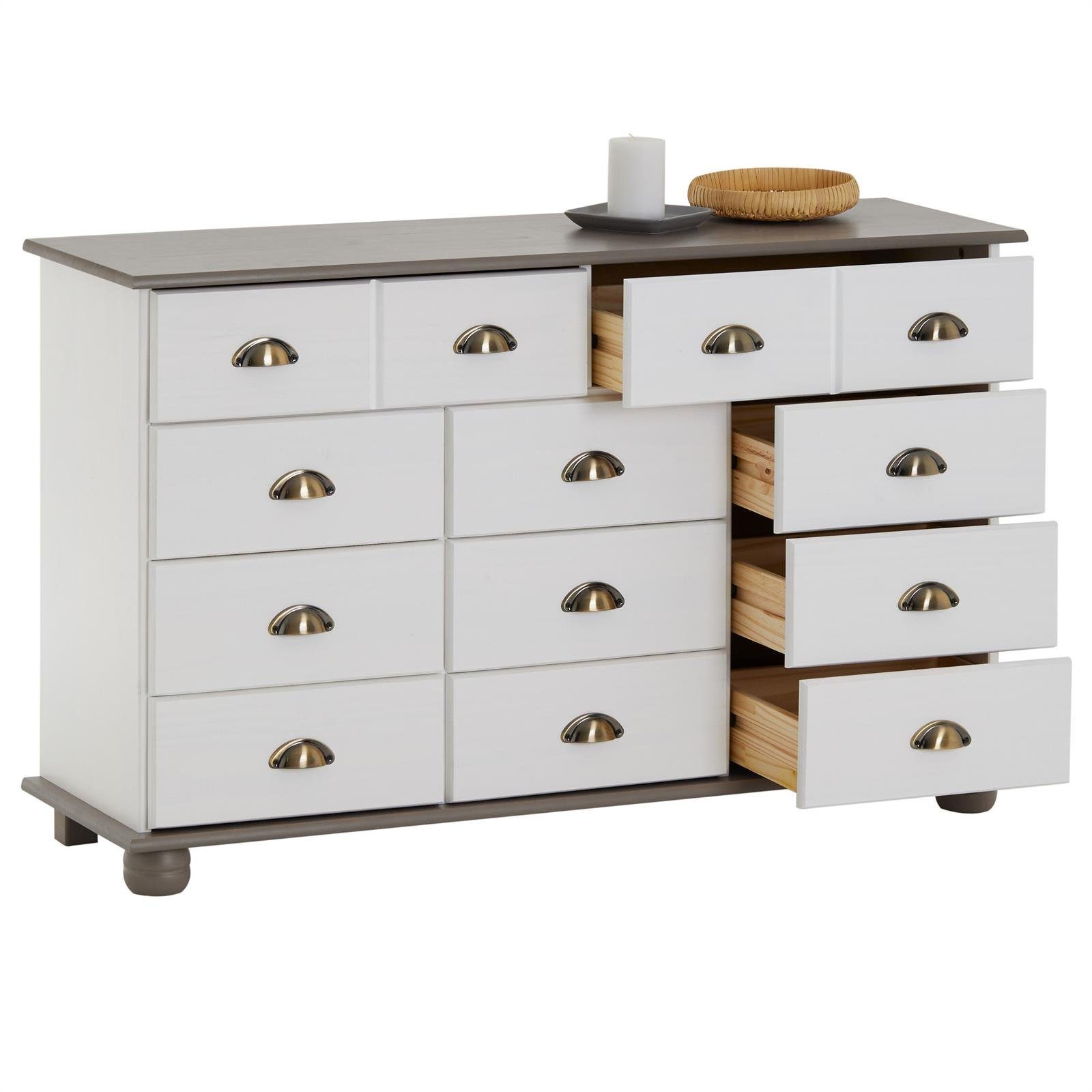 IDIMEX Apothekerschrank COLMAR Schubladenkommode mit Muschelgriff, Sideboard Massivholz weiß/taupe – Bild 4 von 5