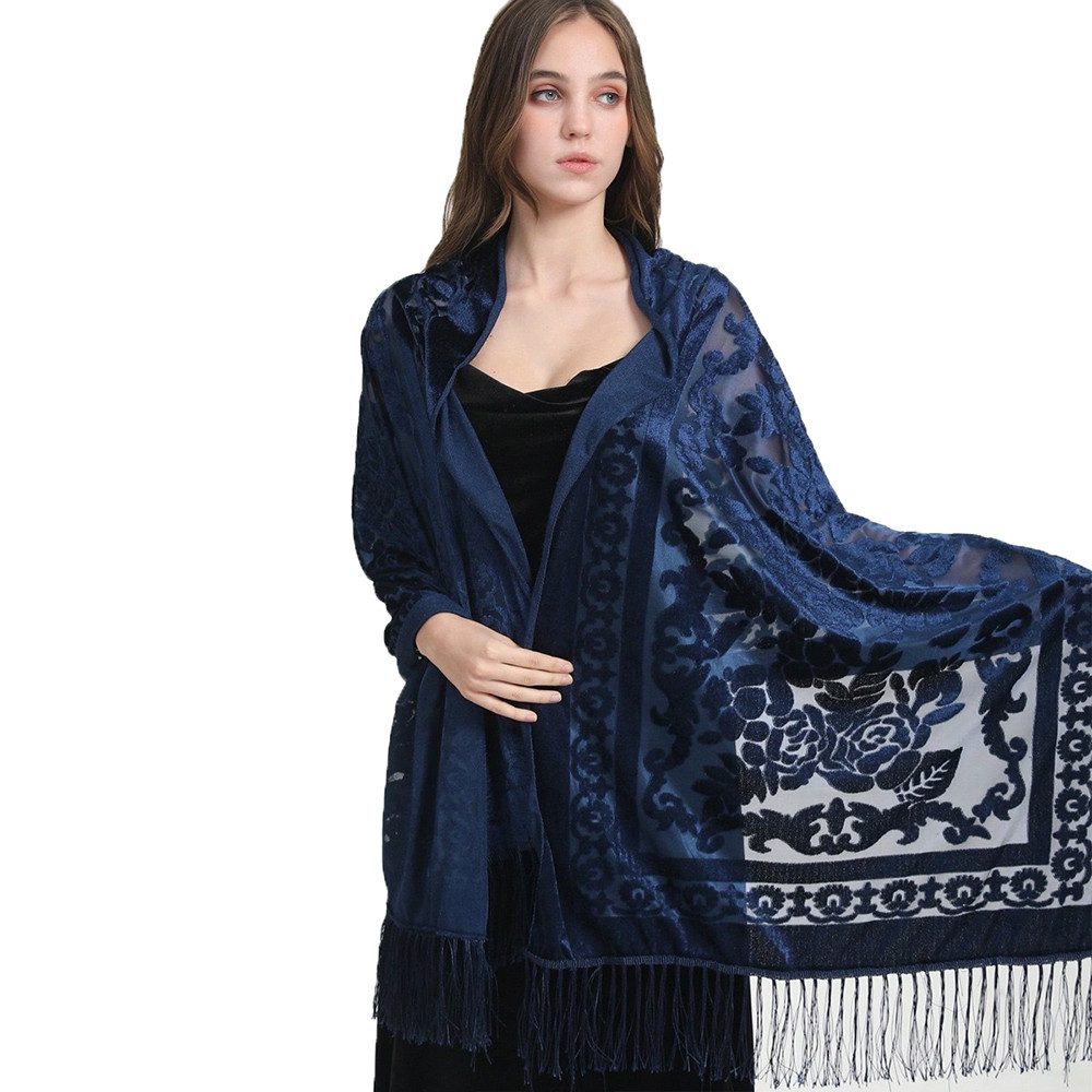 Zaewry Modeschal Spitzen-Schals und Wickeltücher für Damen,Mit Fransen,mit Blumen, Festliche Stola für Abendkleid oder Brautkleid Hochzeit Scarf