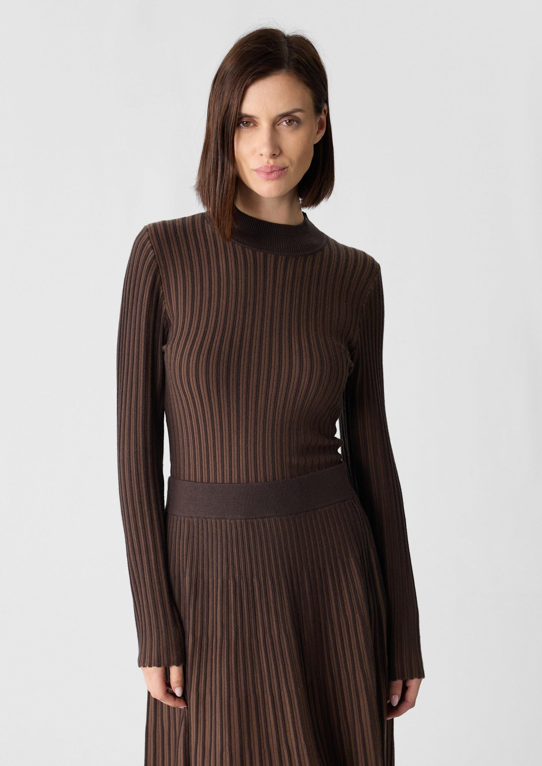 comma Longpullover Strickpullover Femininer Viskosestretch-Pullover in Bicolor-Optik