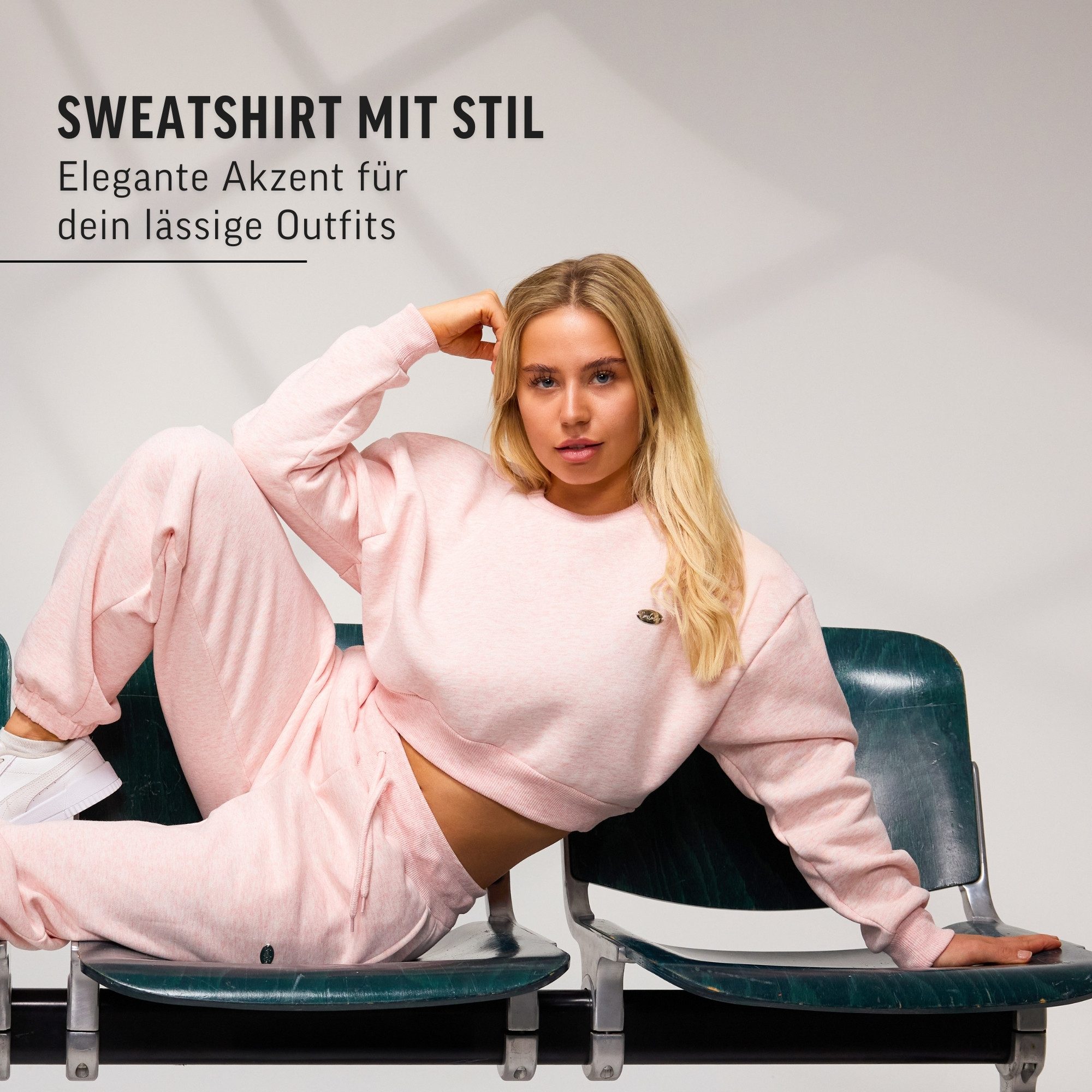 Smilodox Sweatshirt Amelia, Oversize Crop Pullover Langarmshirt Sport Freizeit Streetwear Relaxed Fit Hochwertiger Sweater Metallabel Lässig Atmungsaktiv