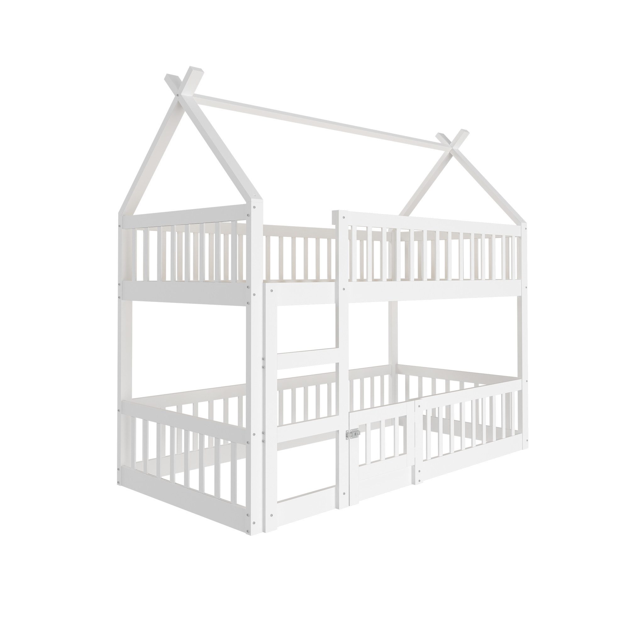 HAUSS SPOLE Etagenbett 90 x 200cm Kinderbett mit Treppe, Zaun Massivholzrah günstig online kaufen