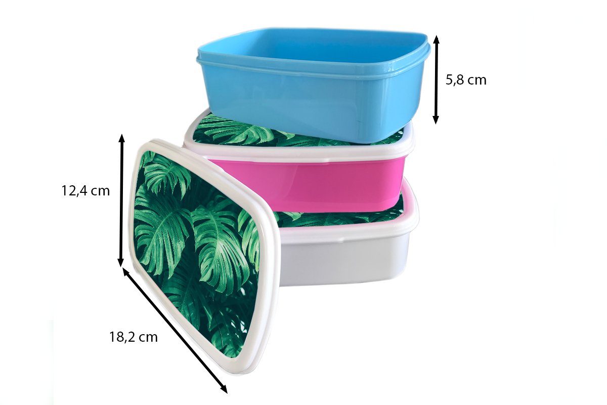 MuchoWow Lunchbox Monstera - Natur, rosa - Erwachsene, - Pflanzen Mädchen, Brotdose für Blätter - Kinder, Kunststoff Snackbox, Dschungel Brotbox (2-tlg), Kunststoff
