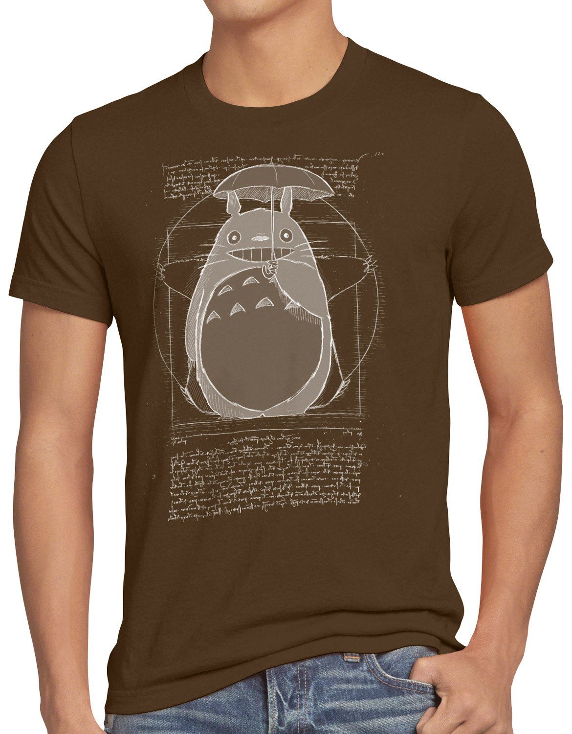 style3 Print-Shirt Herren T-Shirt Vitruvianischer Totoro neko mein nachbar anime tonari no braun