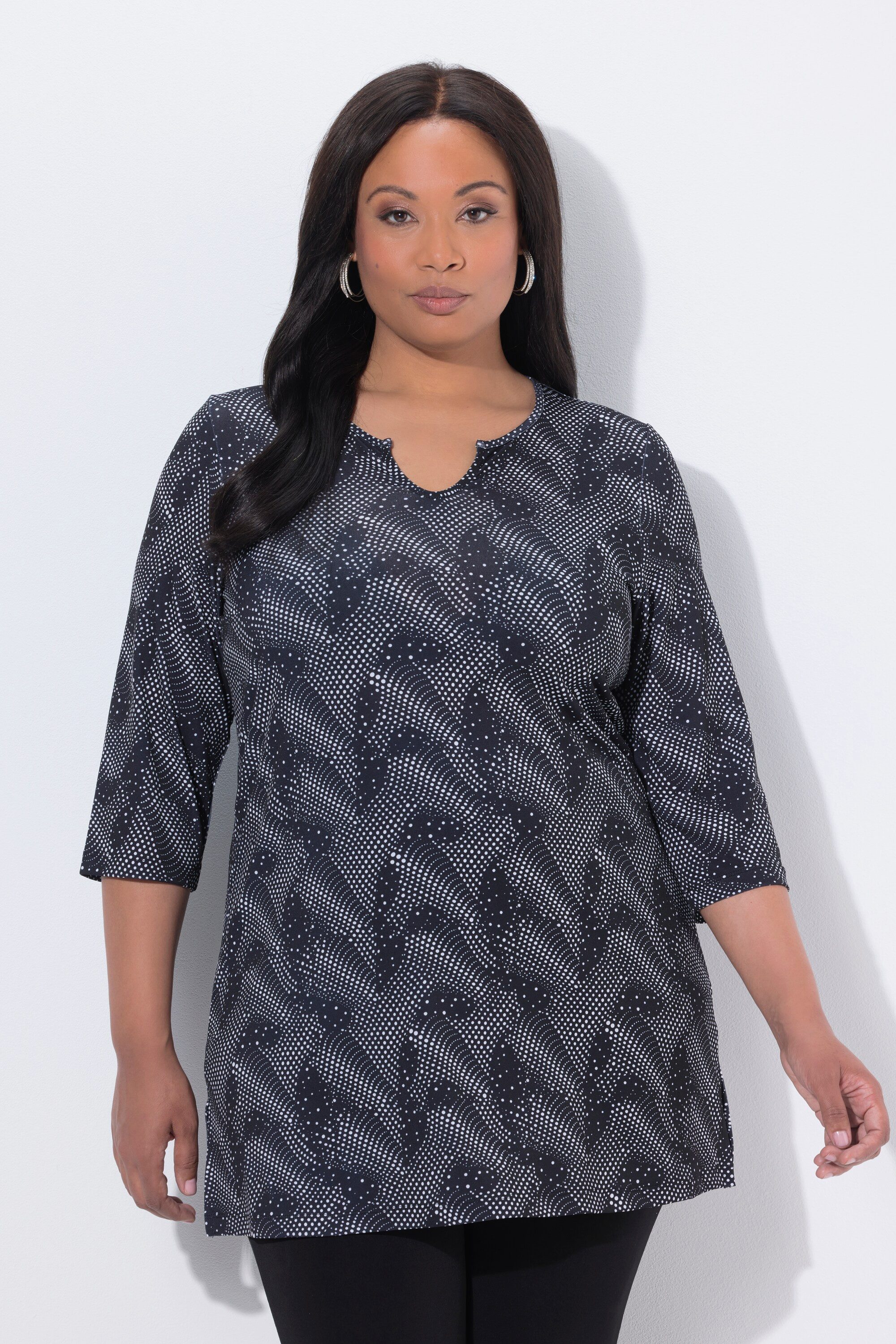 Ulla Popken Longshirt Longshirt A-Linie Tunika-Ausschnitt 3/4-Arm günstig online kaufen