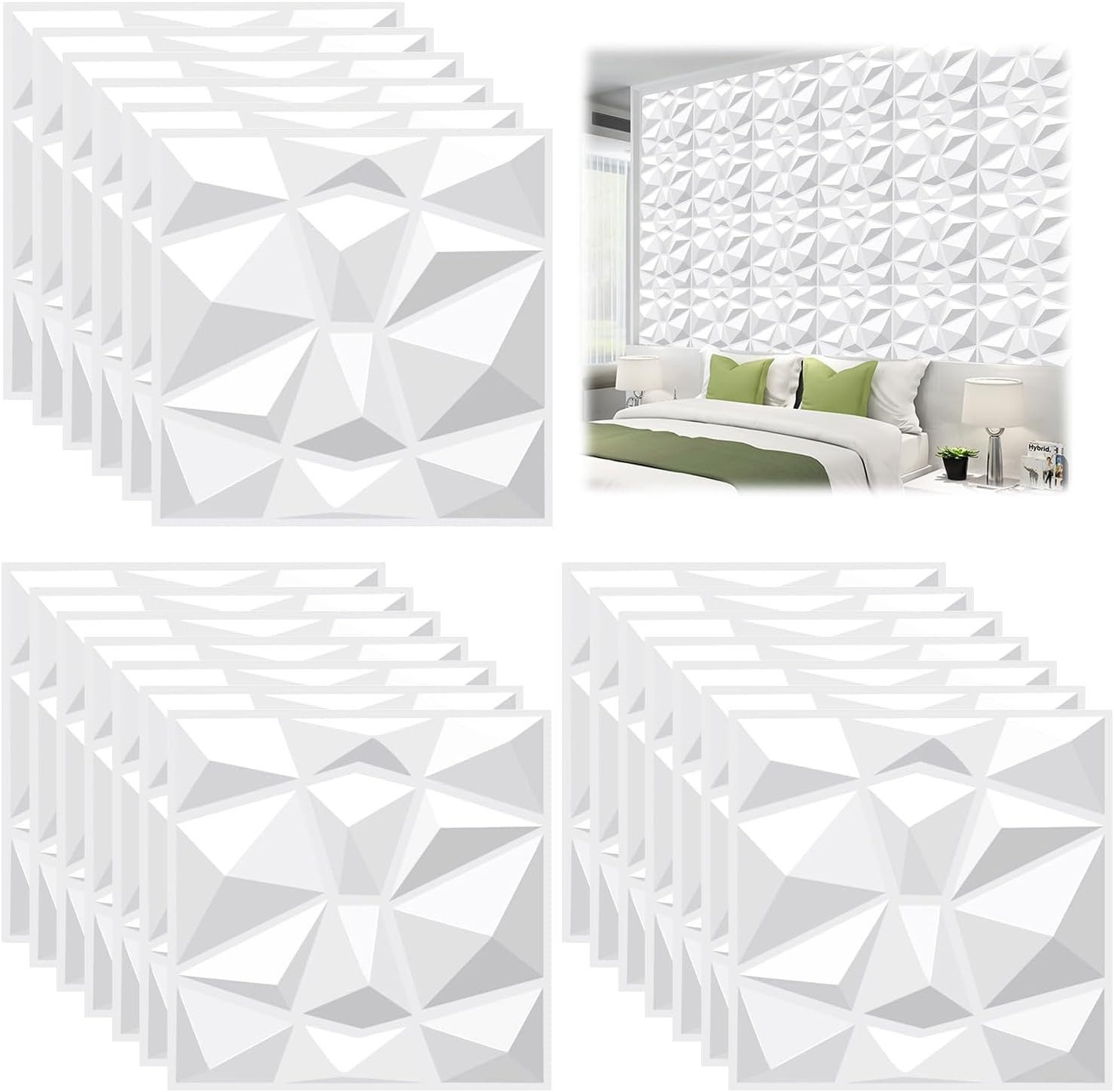 LEMLIT 3D Wandpaneel 20 Stück 3d Wandpaneele, Wandpaneel Diamant, BxL: 30x30 cm, 0,09 qm, (20 Stück, 20-tlg., 30 × 30 cm, Wandfliesen Selbstklebend) für Dekoration von Wohnzimmer, Schlafzimmer, Badezimmer
