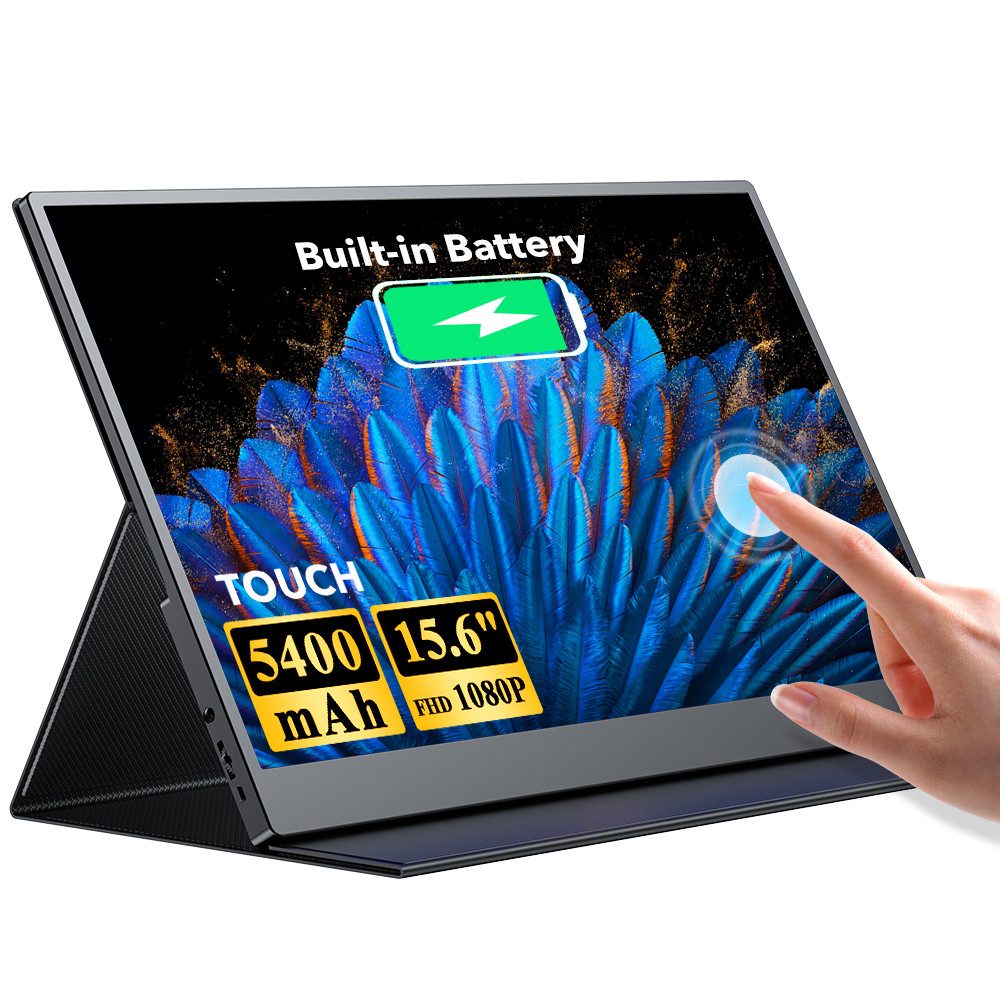 UPERFECT 15,6-Zoll-Full-HD-Touchscreen, eingebauter 5400-mAh-Akku Portabler Monitor (39,62 cm/15.6 ", 1920x1080 px, Full HD, 3 ms Reaktionszeit, 60 Hz, IPS)