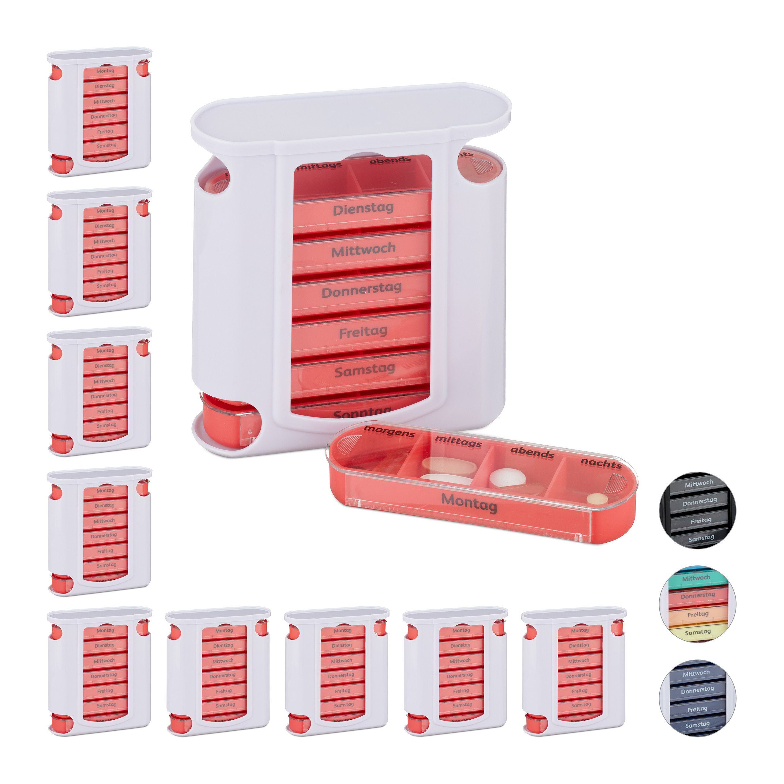Pillendose 10 x Pillendose 7 Tage 4 Fächer rot