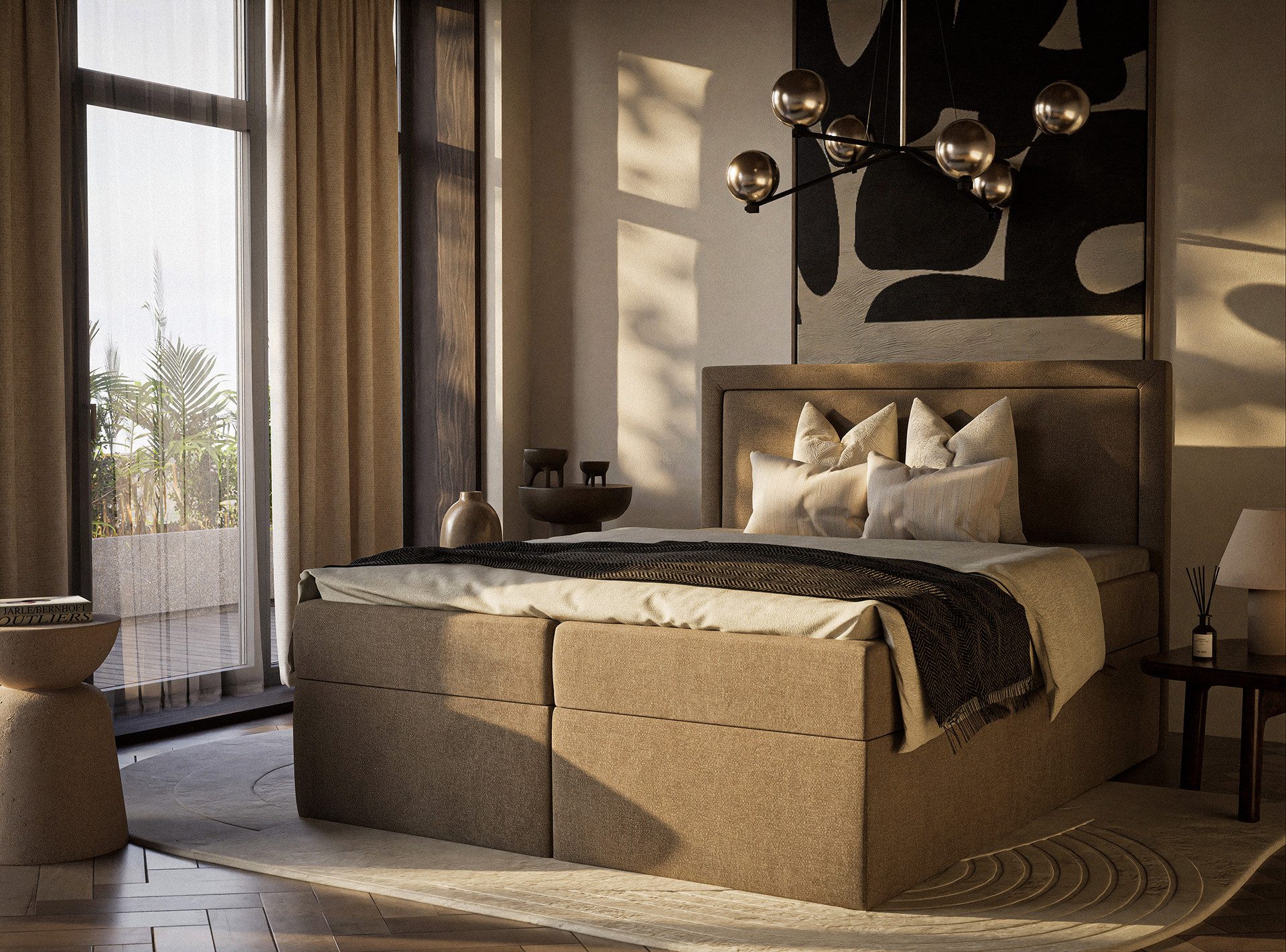 Maison de Rêve Boxbett Tribeca mit Bettkasten (Matratze, Stauraum, Kopfteil, Topper), Boxspringbett mit Taschenmatratze H3, mit Stauraum und Topper