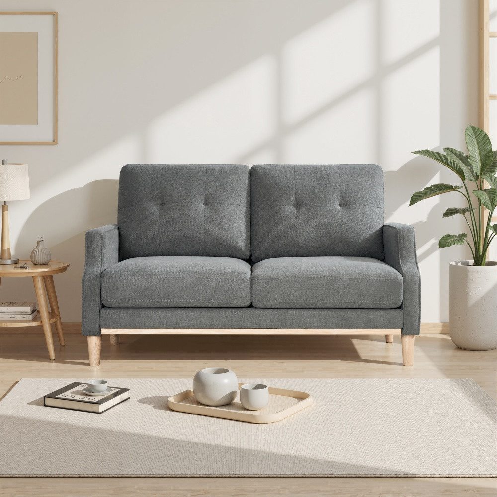 Sweiko Sofa Zweisitziges Sofa mit USB-Ladeanschluss,Holzbeinen, Stoffsofas mit dickem Kissen für kleine Wohnungen
